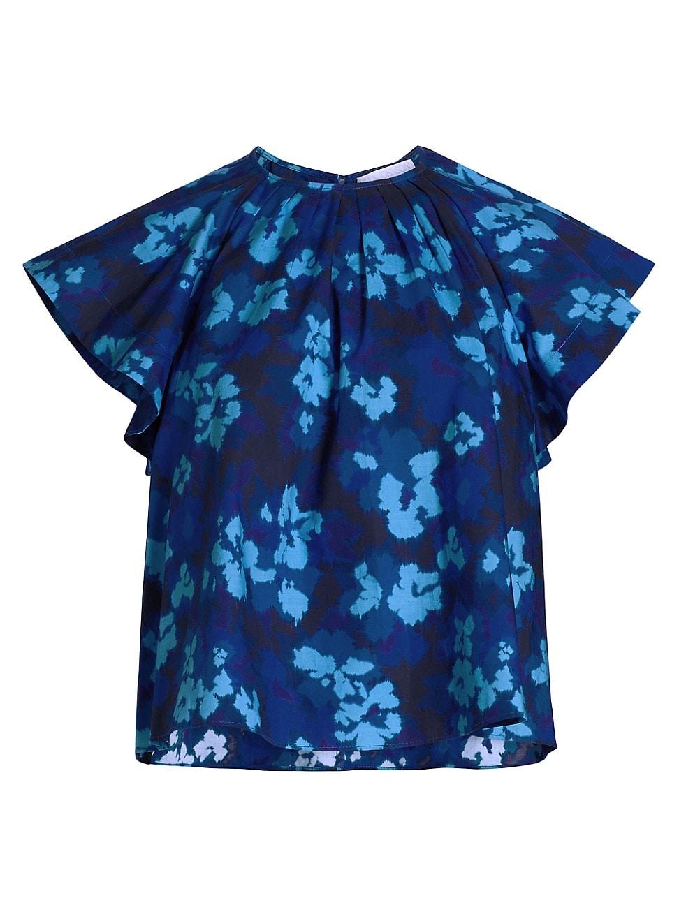Womens Rumi Floral Cotton Poplin Short-Sleeve Blouse Product Image