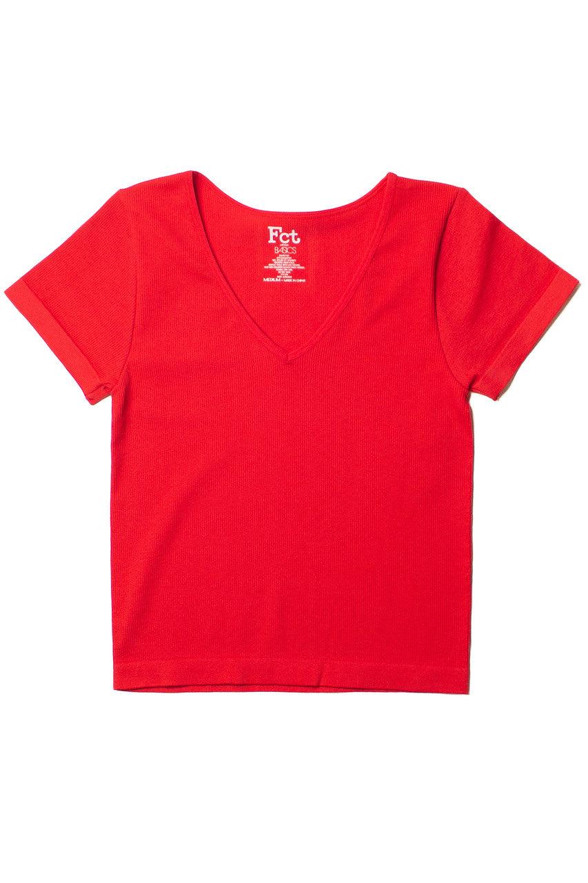 Red Seamless V Neck Tee Product Image