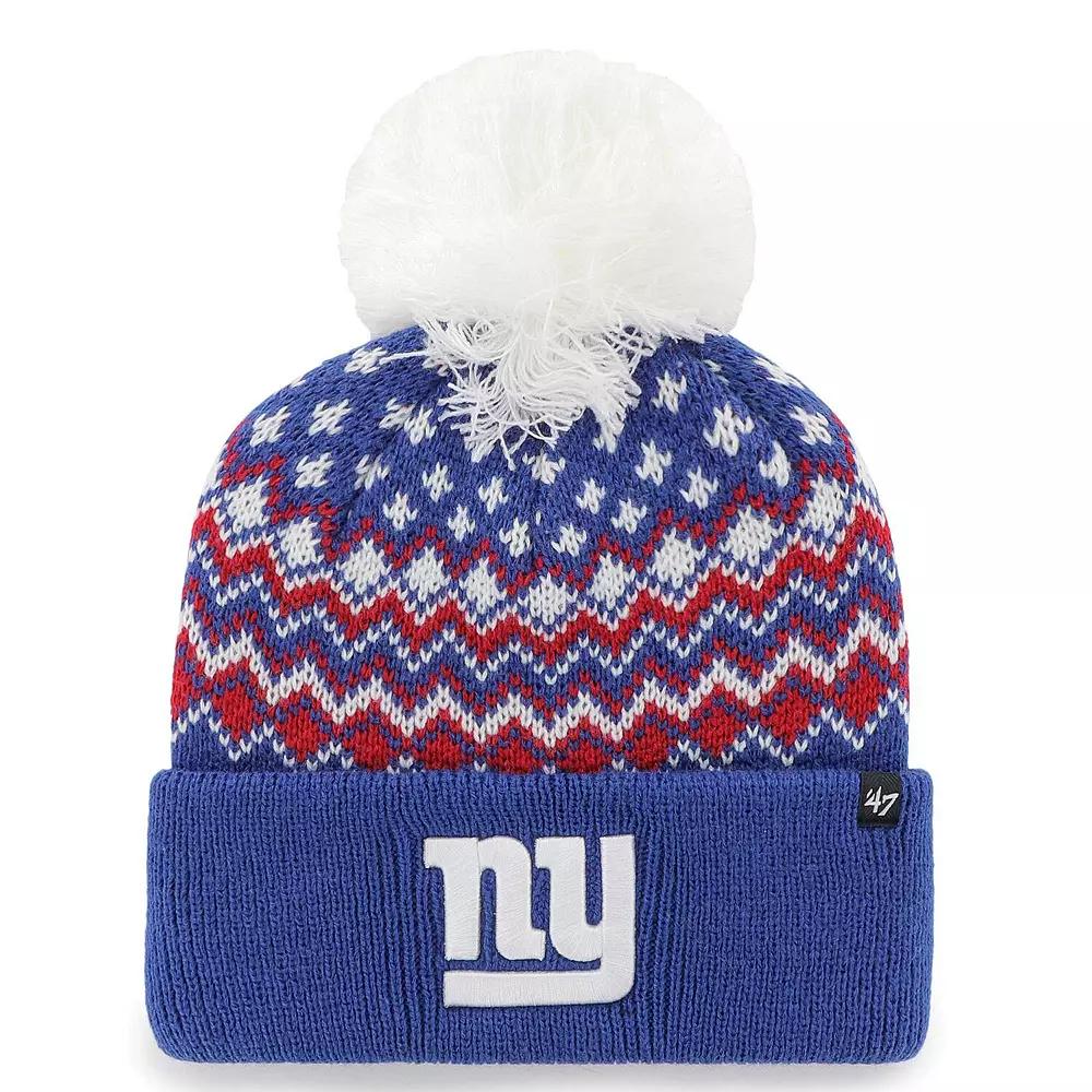 Women's '47 Royal New York Giants Elsa Cuffed Knit Hat with Pom, Blue Product Image