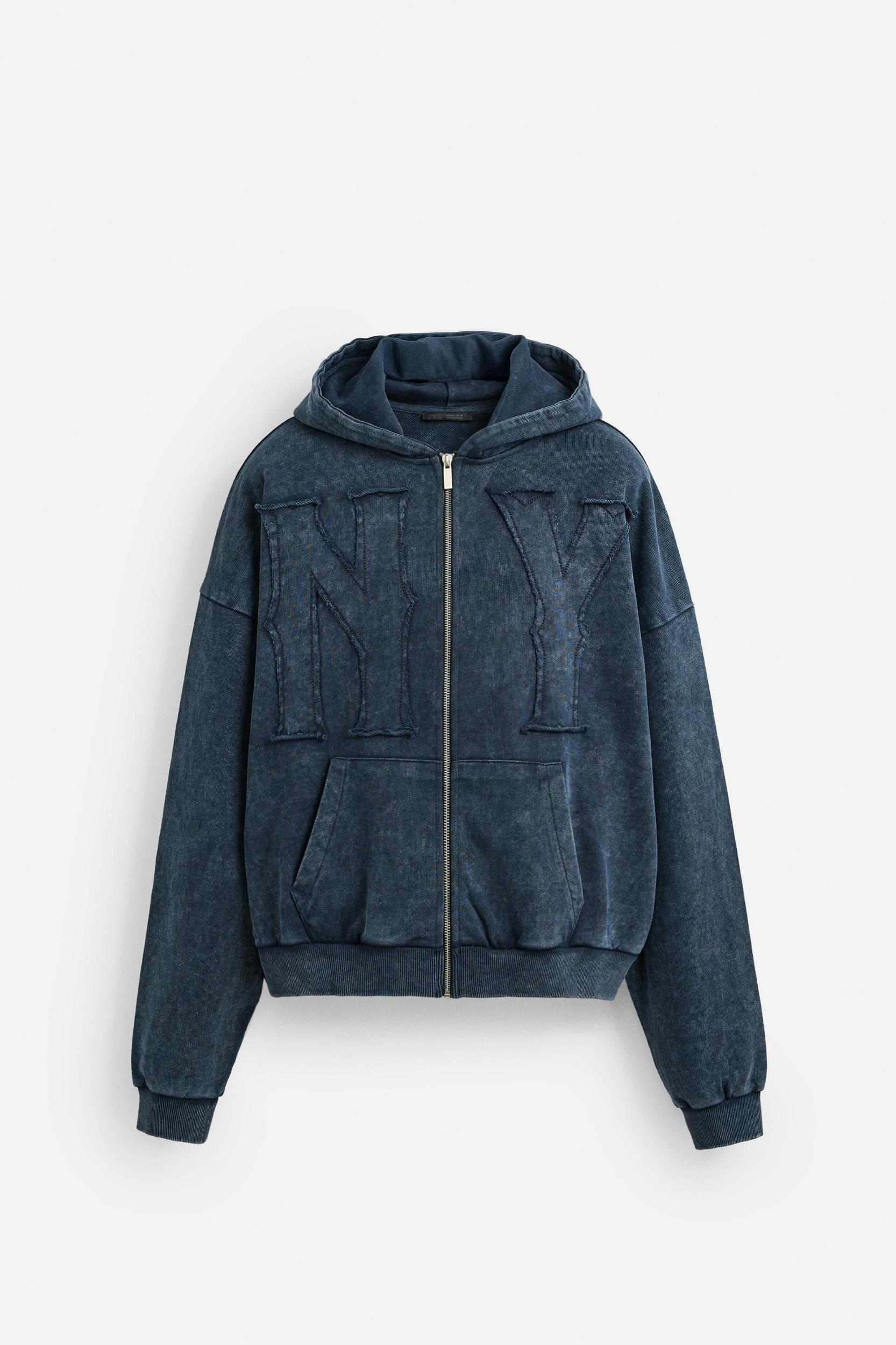 WASHED ZIP-UP HOODIE WITH NY PATCH Product Image