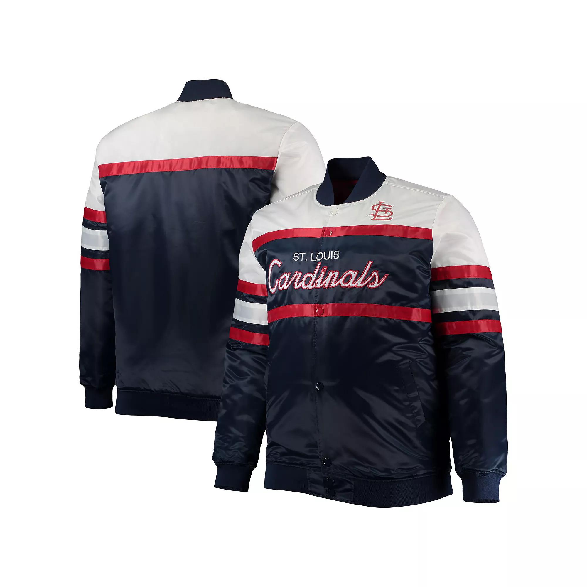 Men's Mitchell & Ness Navy/Red St. Louis Cardinals Big & Tall Coaches Satin Full-Snap Jacket,  Product Image