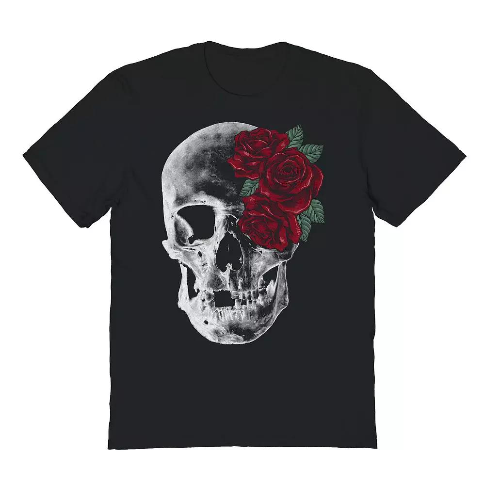Men's Red Roses And Skull Graphic Tee, Size: XL, Black Product Image