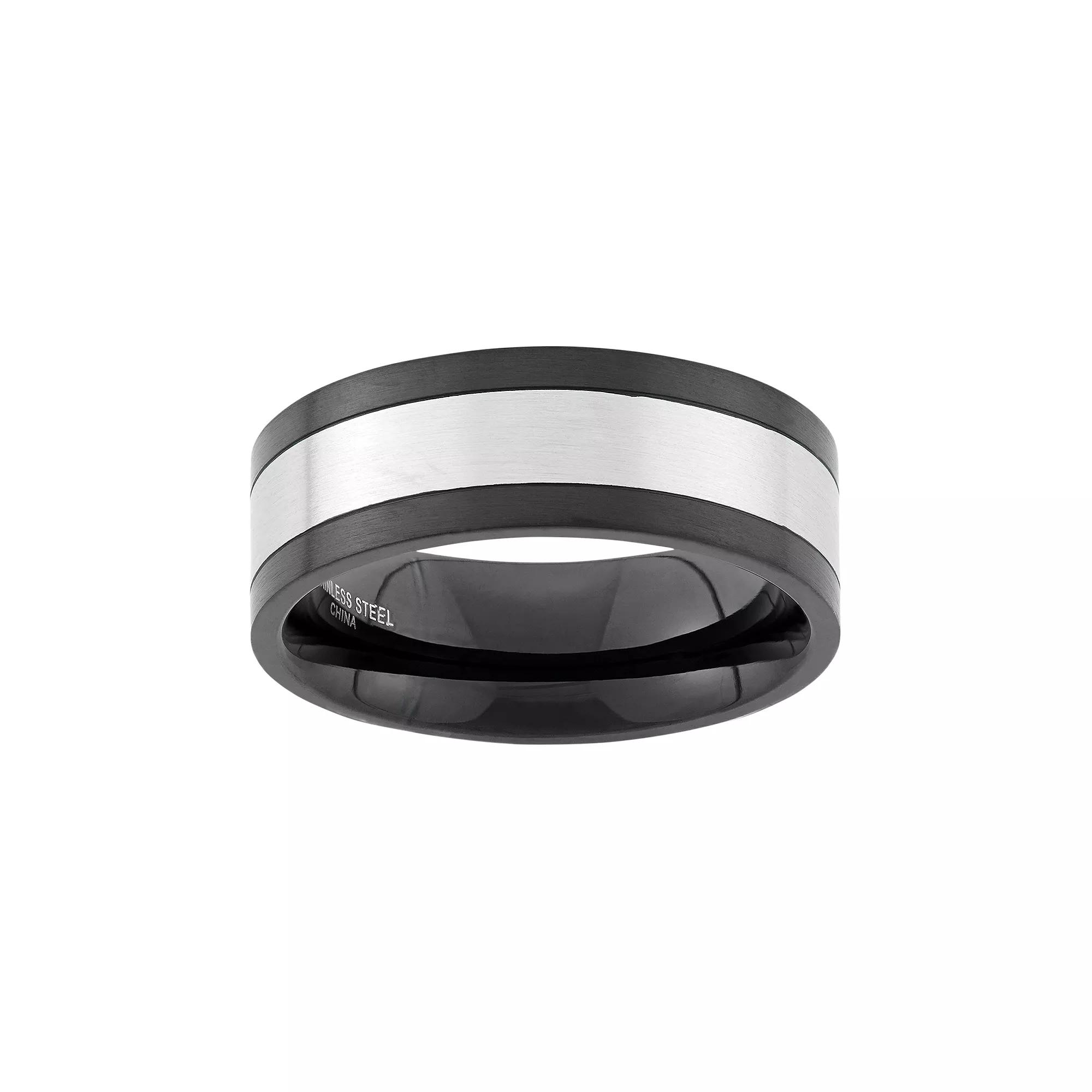 Steel Nation Two Tone Stainless Steel Striped Wedding Band - Men, Men's,  Product Image