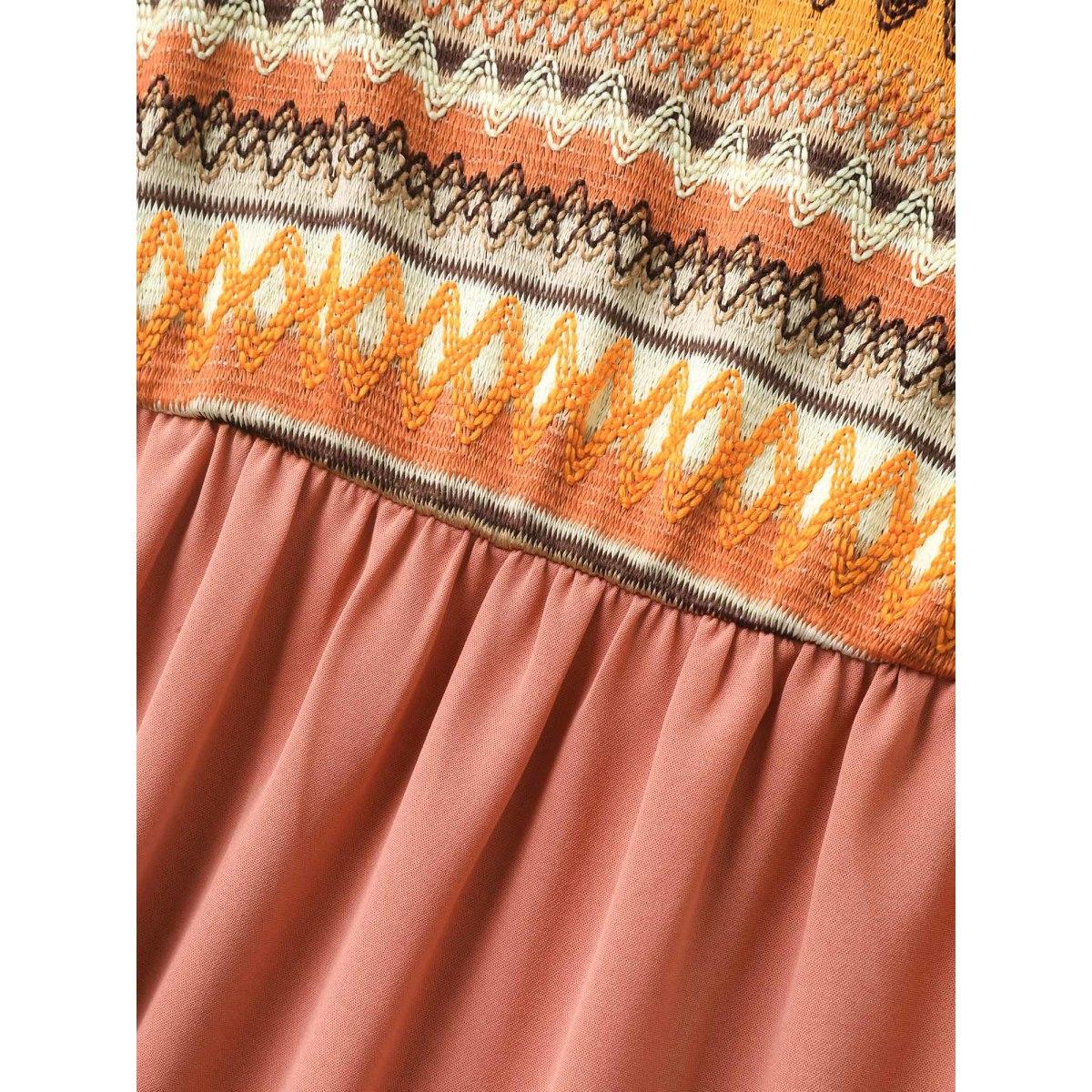 Plus Size Boho Stripes V-Neck Pockets Midi Dress Coral Women V-neck Sleeveless Curvy BloomChic 18-20/2X Product Image