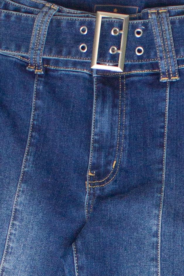 High Rise Belted Flare Jeans Product Image