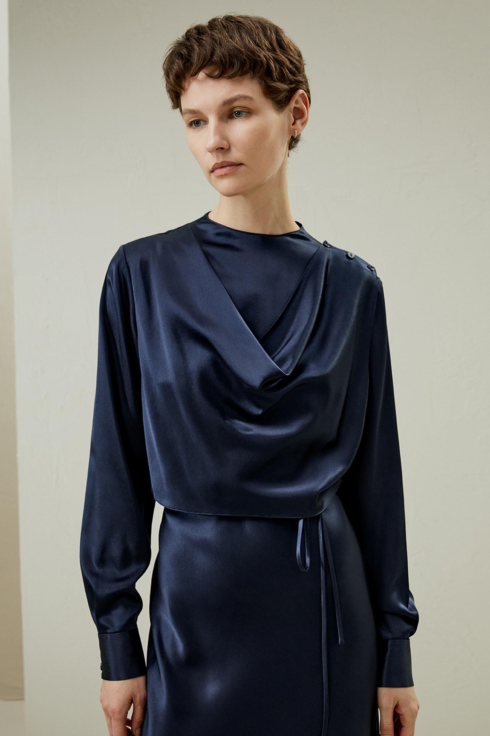 Mock Neck Silk Midi Dress Product Image