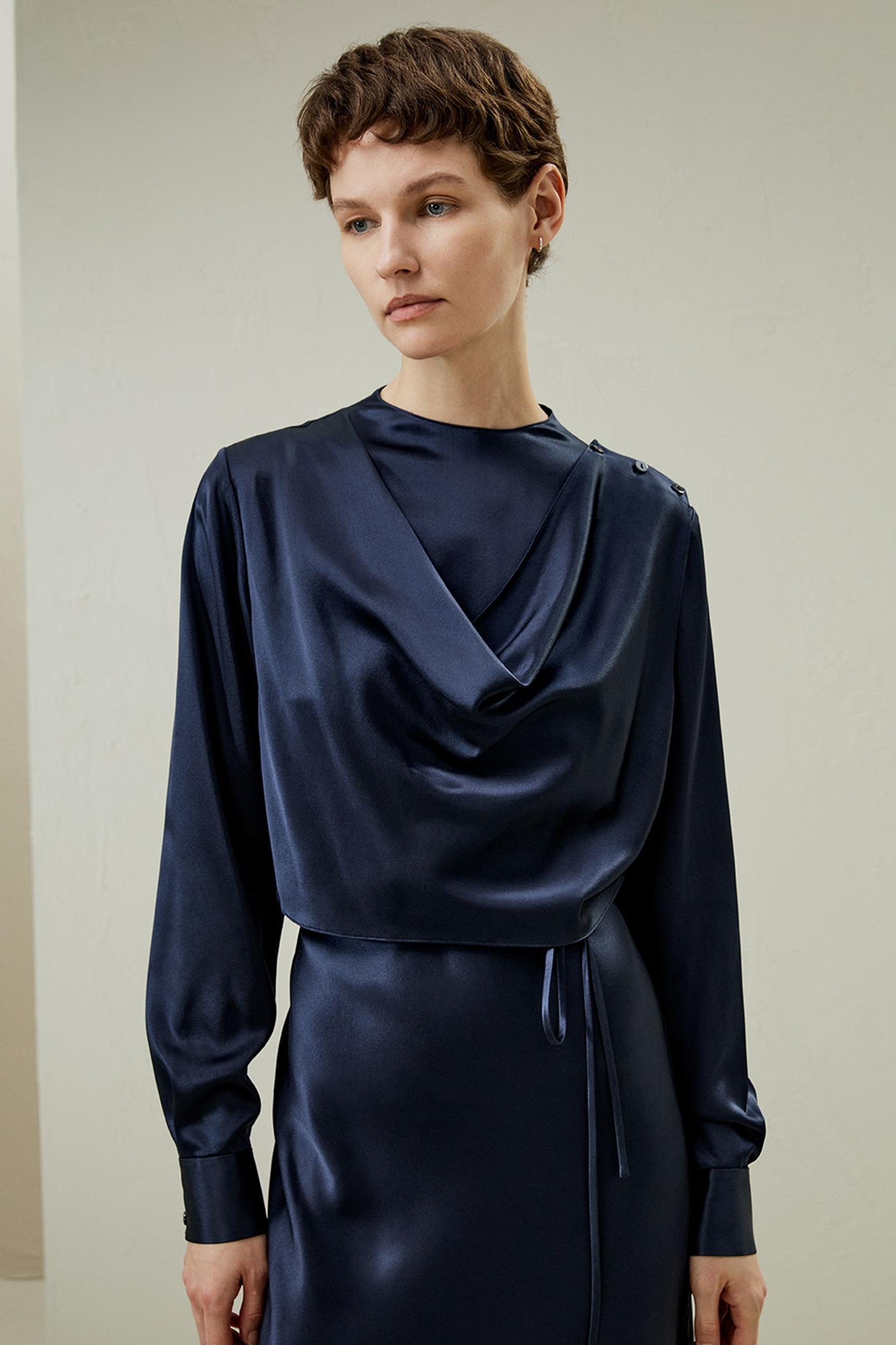 Mock Neck Silk Midi Dress Product Image