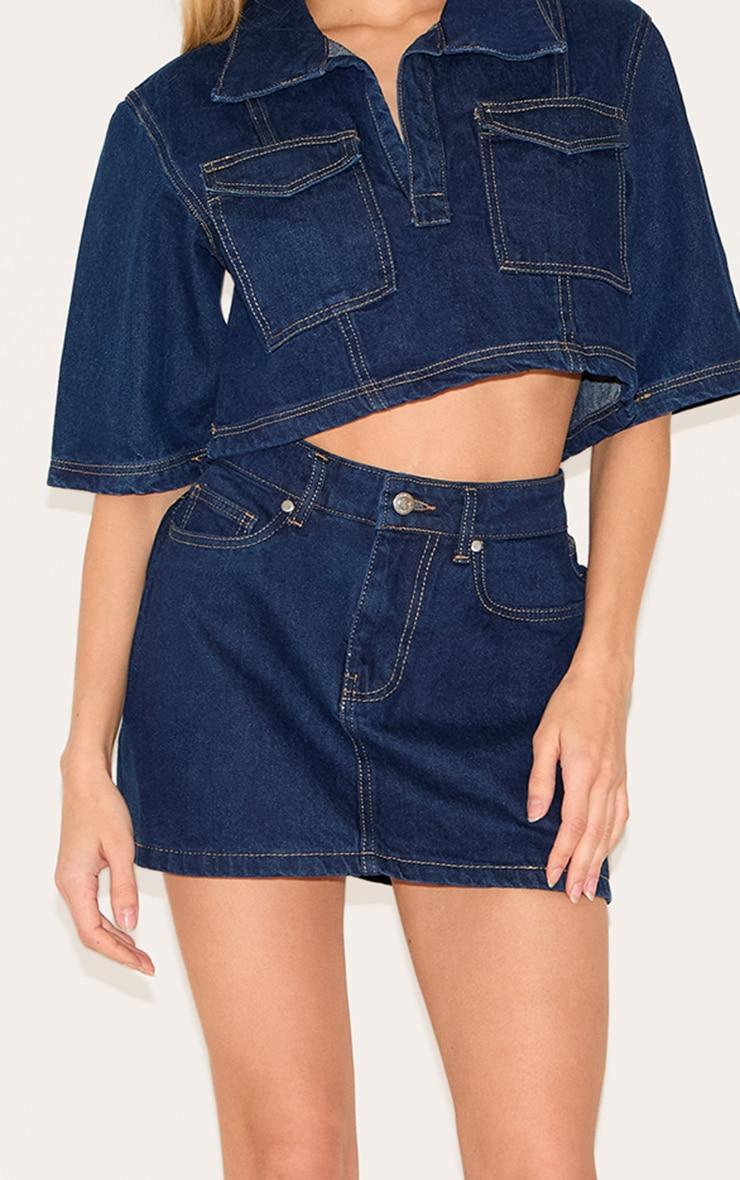 Indigo Contrast Stitch Denim Mini Skirt Product Image