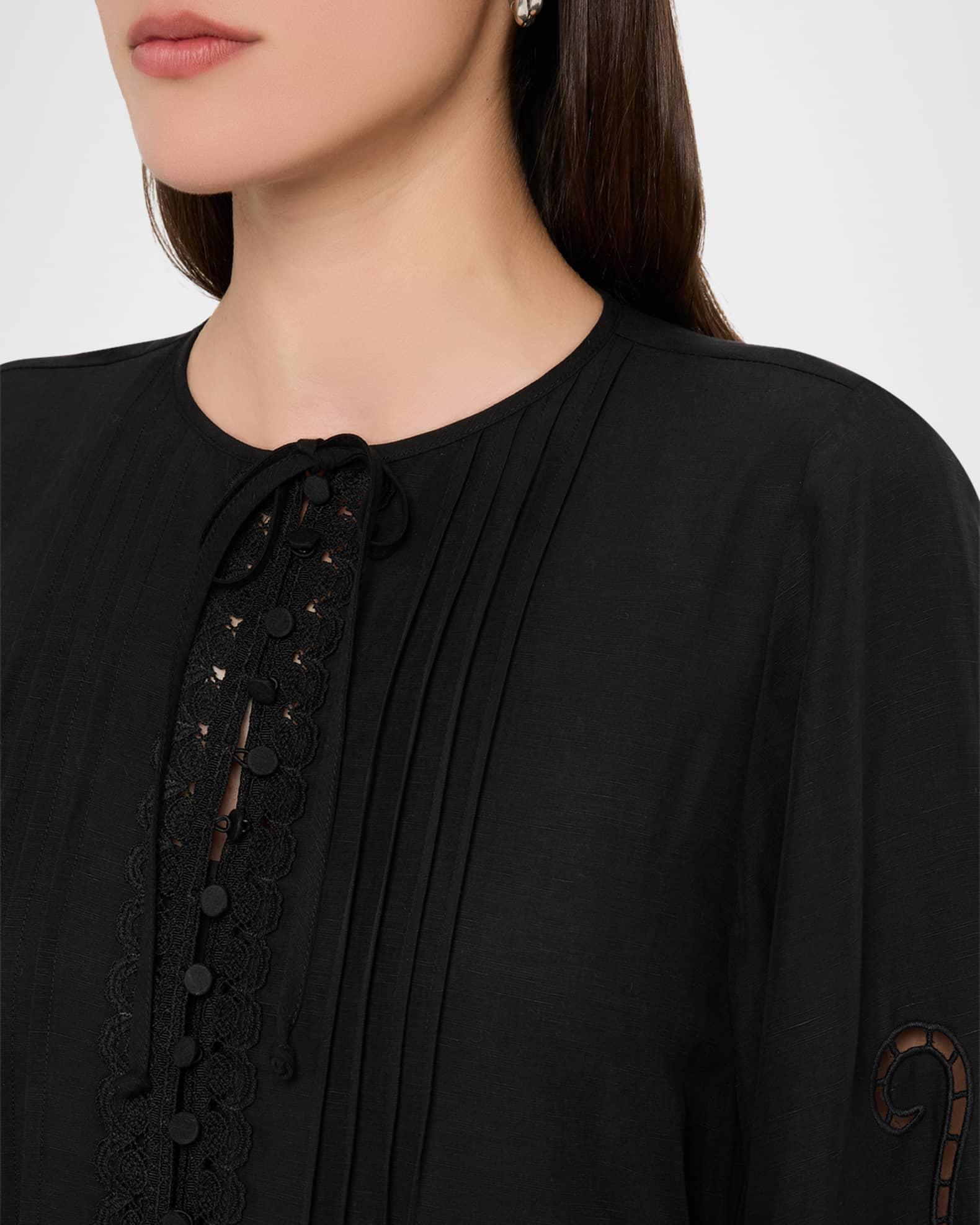 Yelle Pintuck Lace-Inset Linen Midi Dress Product Image