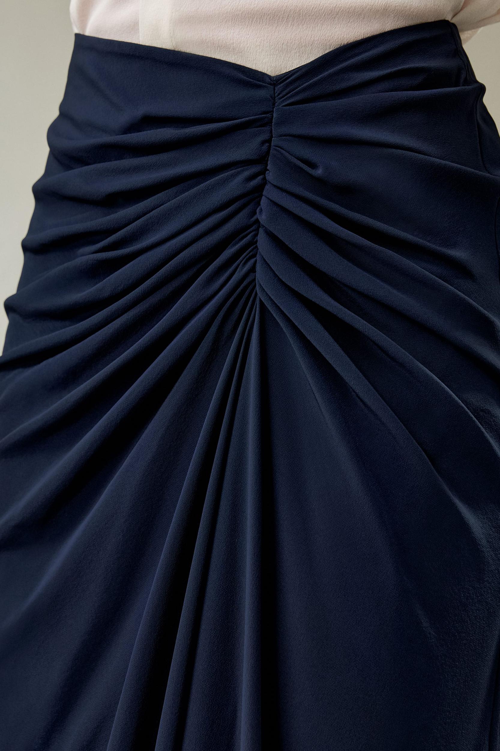 Tucked Drape Silk Midi Skirt Product Image