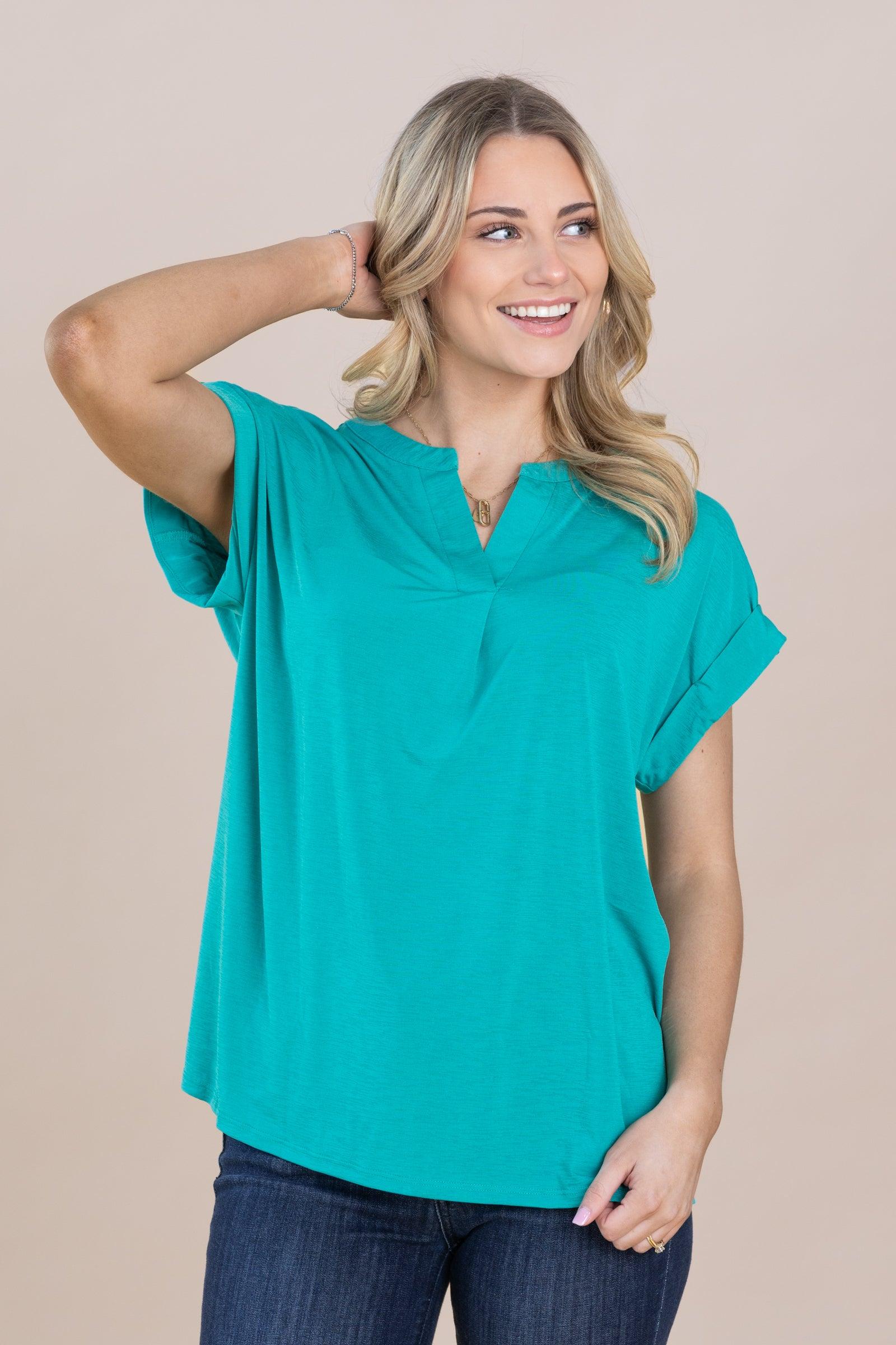 Wrinkle Free Folded Short Sleeve Knit Tops Product Image