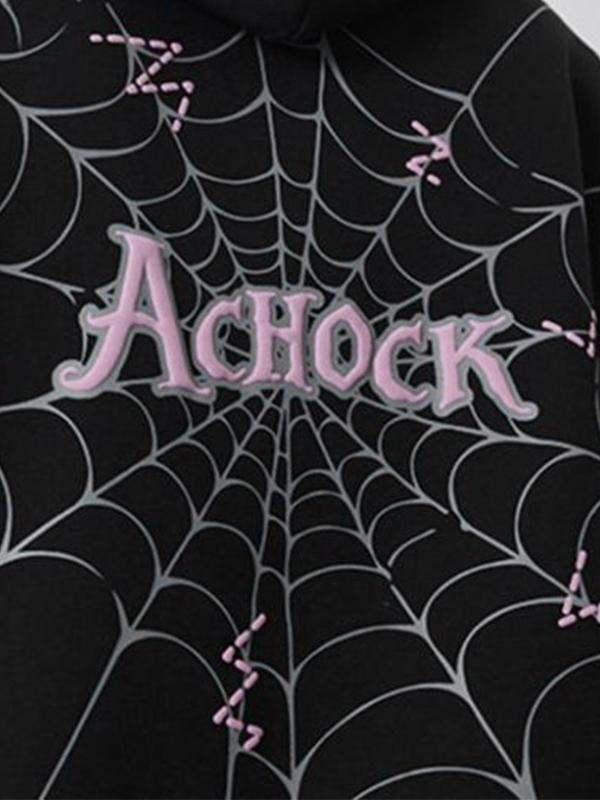 Men's Street Spider Web Print Zip Up Jacket Product Image