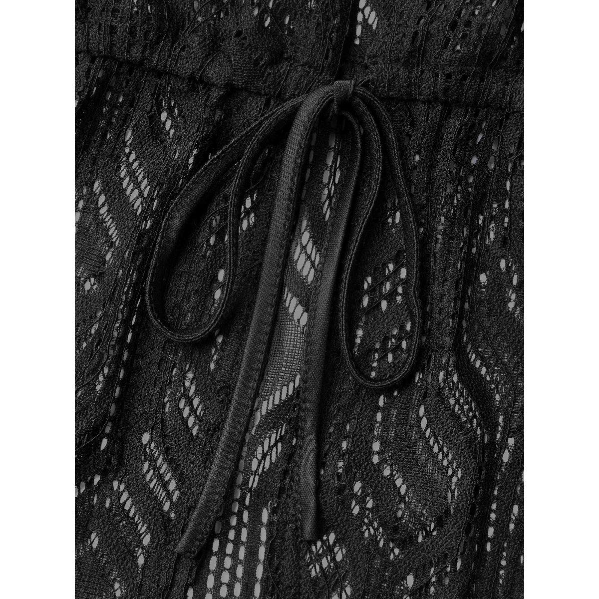 Plus Size Textured Sheer Drawstring Curved Kimono Women Black Elegant Texture Everyday Kimonos BloomChic 26/4X Product Image