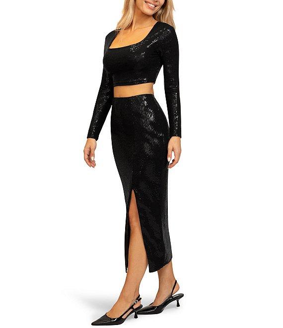 Stevie by Steve Madden Square Neck Long Sleeve Sparkle Shimmer Coordinating Top Product Image