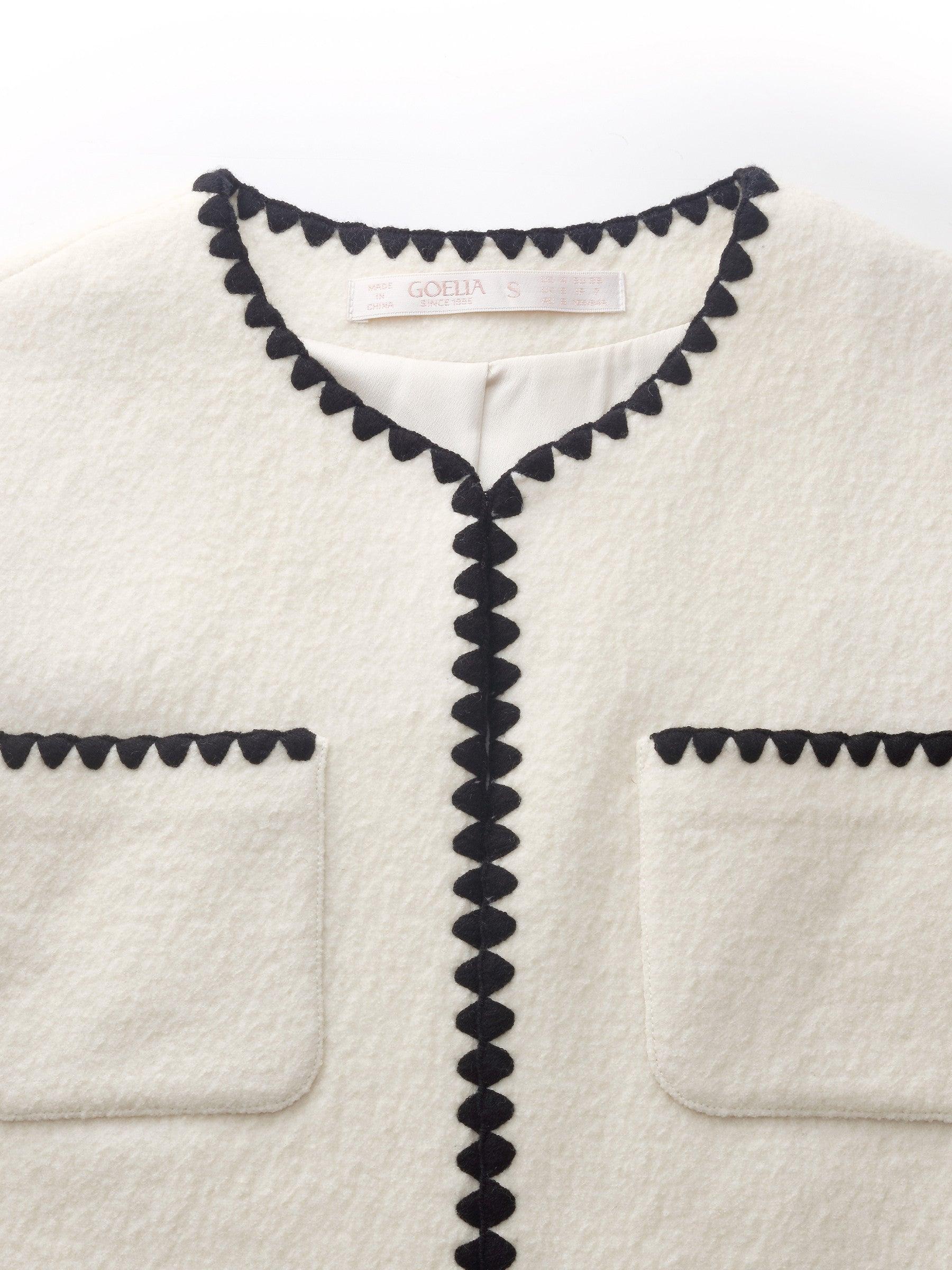 100% Wool Contrast Trim Women Crop Jacket Product Image