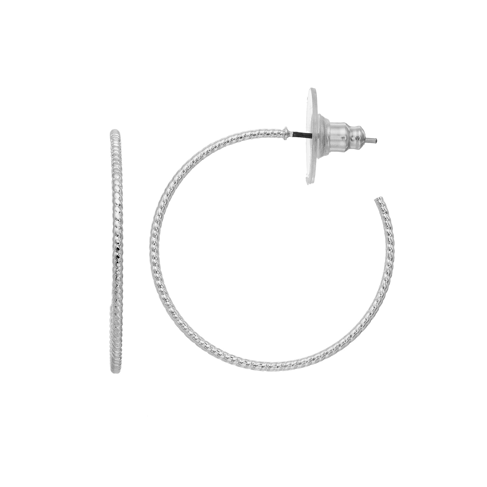 LC Lauren Conrad Nickel Free Textured Silver Tone Hoop Earring, Women's, Silvertone Product Image