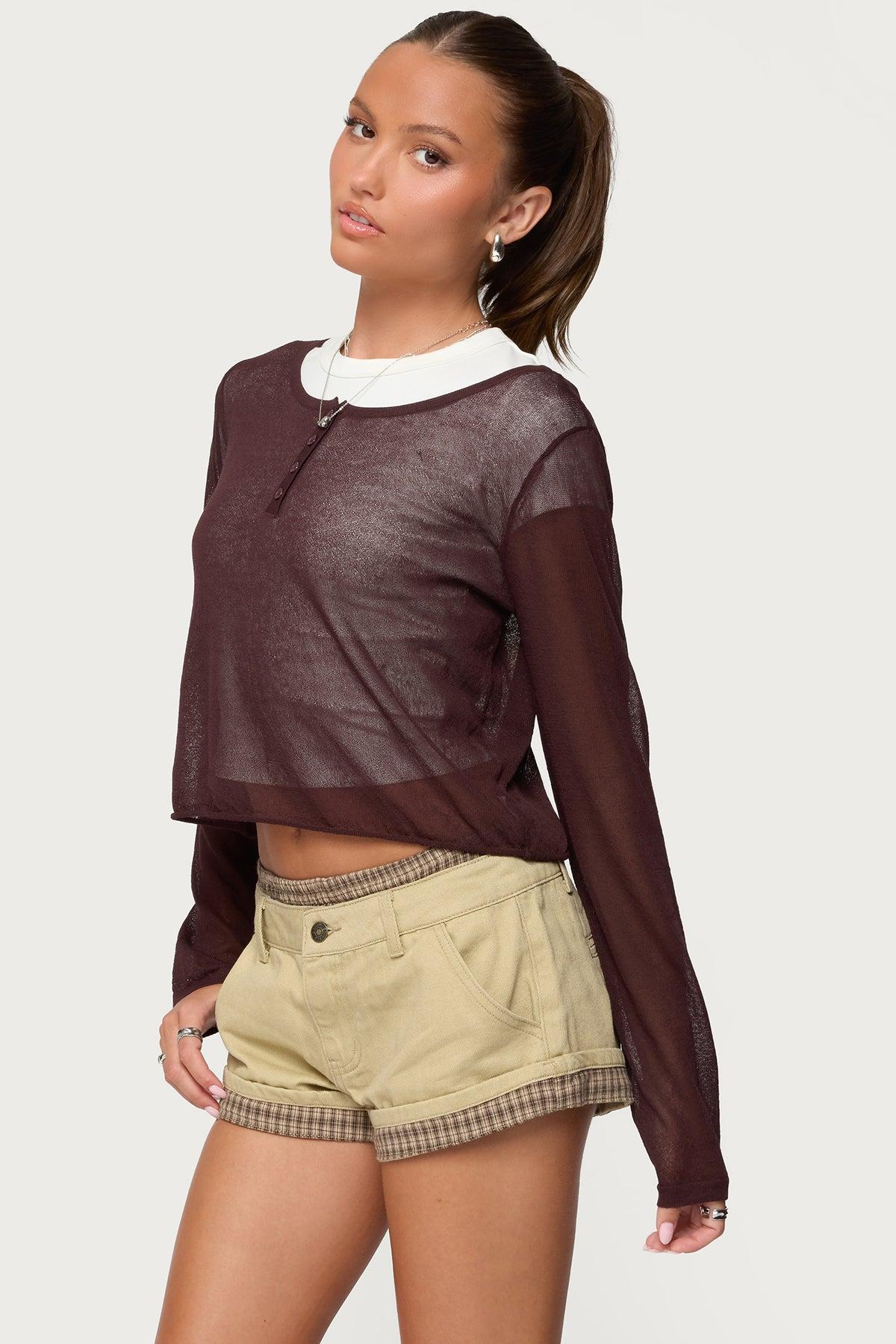 Kilian Sheer Knit Henley Top Product Image