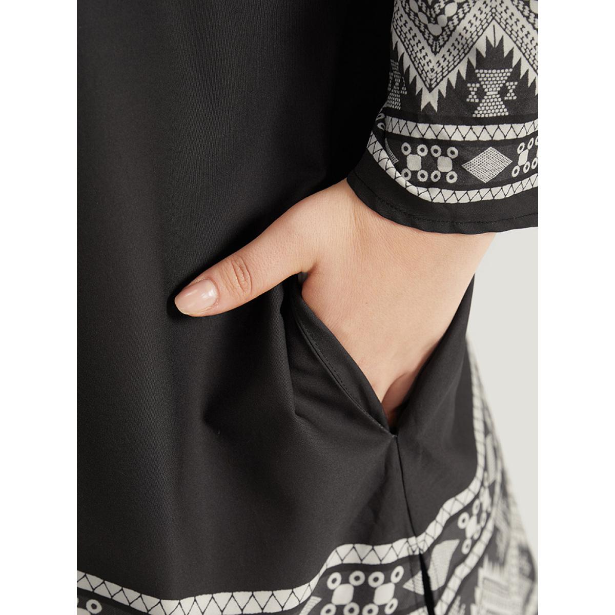 Plus Size Boho Print Open Front Pocket Split Hem Kimono Women Black Casual Printed Loose Pocket Dailywear Kimonos BloomChic 30/6X Product Image