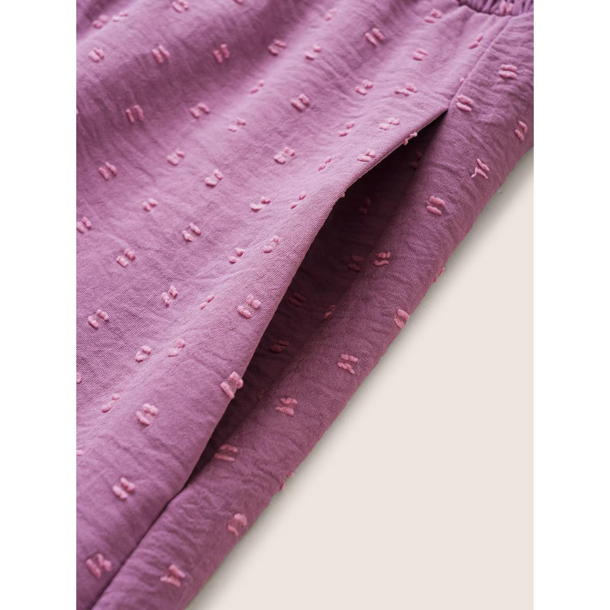 Plus Size Solid Textured Shirred Patchwork Ruffles Dress Lilac Women Elegant Non Notched collar Cap Sleeve Curvy Midi Dress BloomChic 14-16/1X Product Image