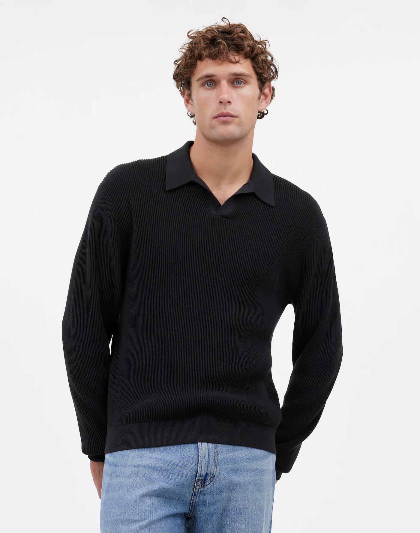 Johnny-Collar Sweater Polo Shirt in Merino Wool Product Image