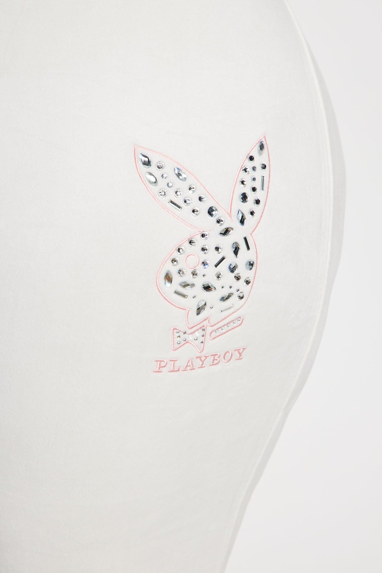 Playboy Rhinestone Velour Flared Pant - Cream Product Image