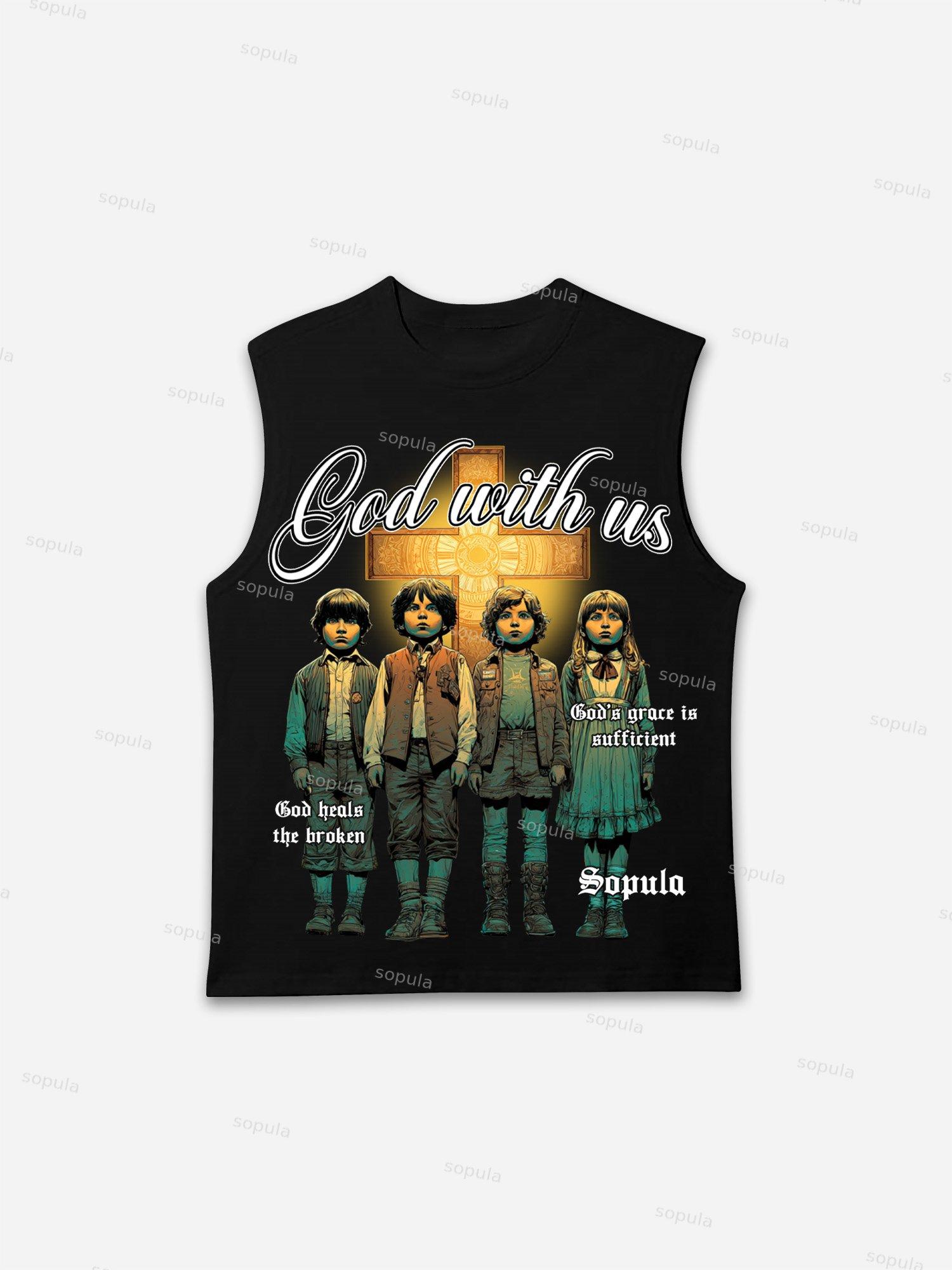God With Us Vintage Cross Graphic Tank Top Product Image