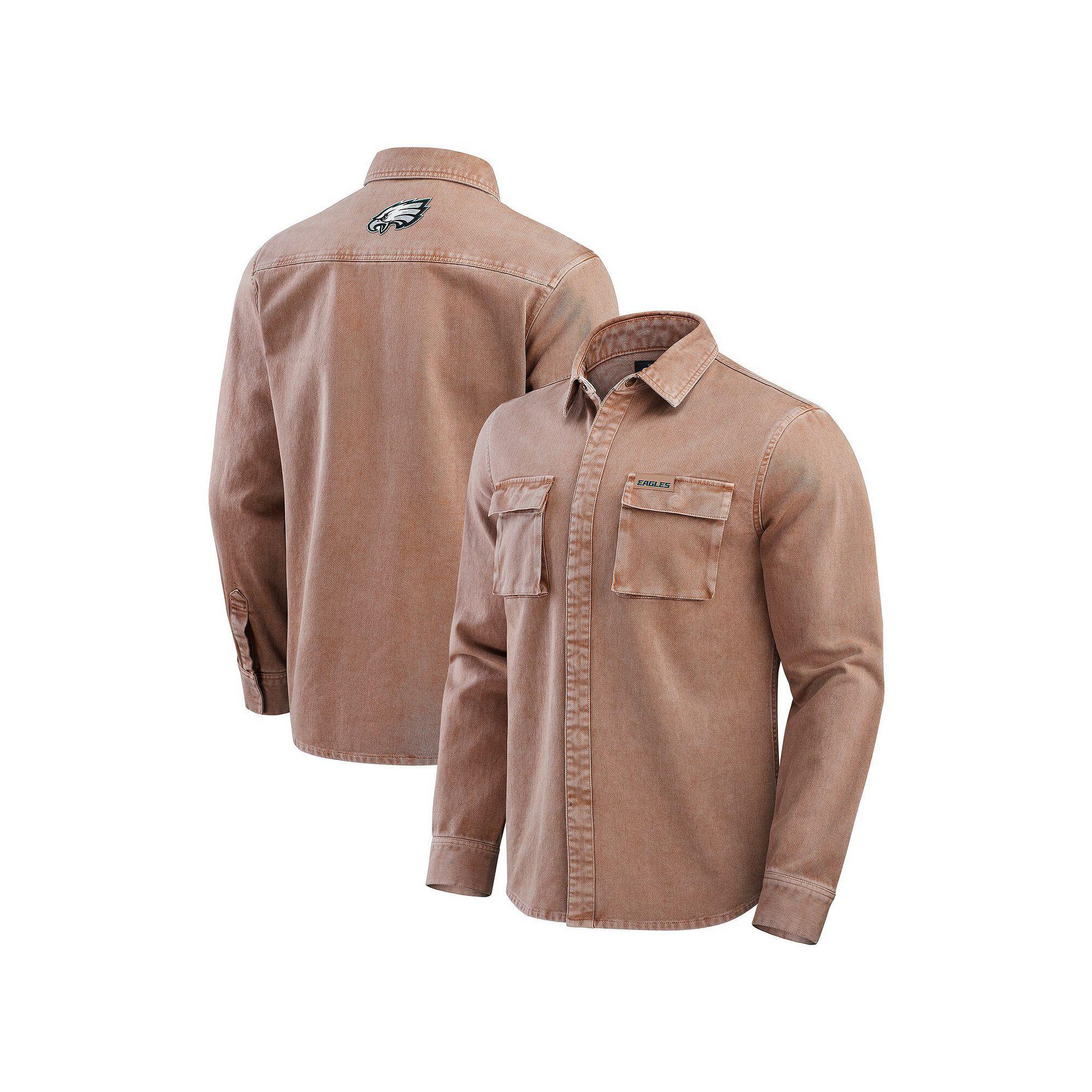 Men's Darius Rucker Collection by Fanatics Brown Philadelphia Eagles Garment Dyed Long Sleeve Full Snap Shirt,  Product Image