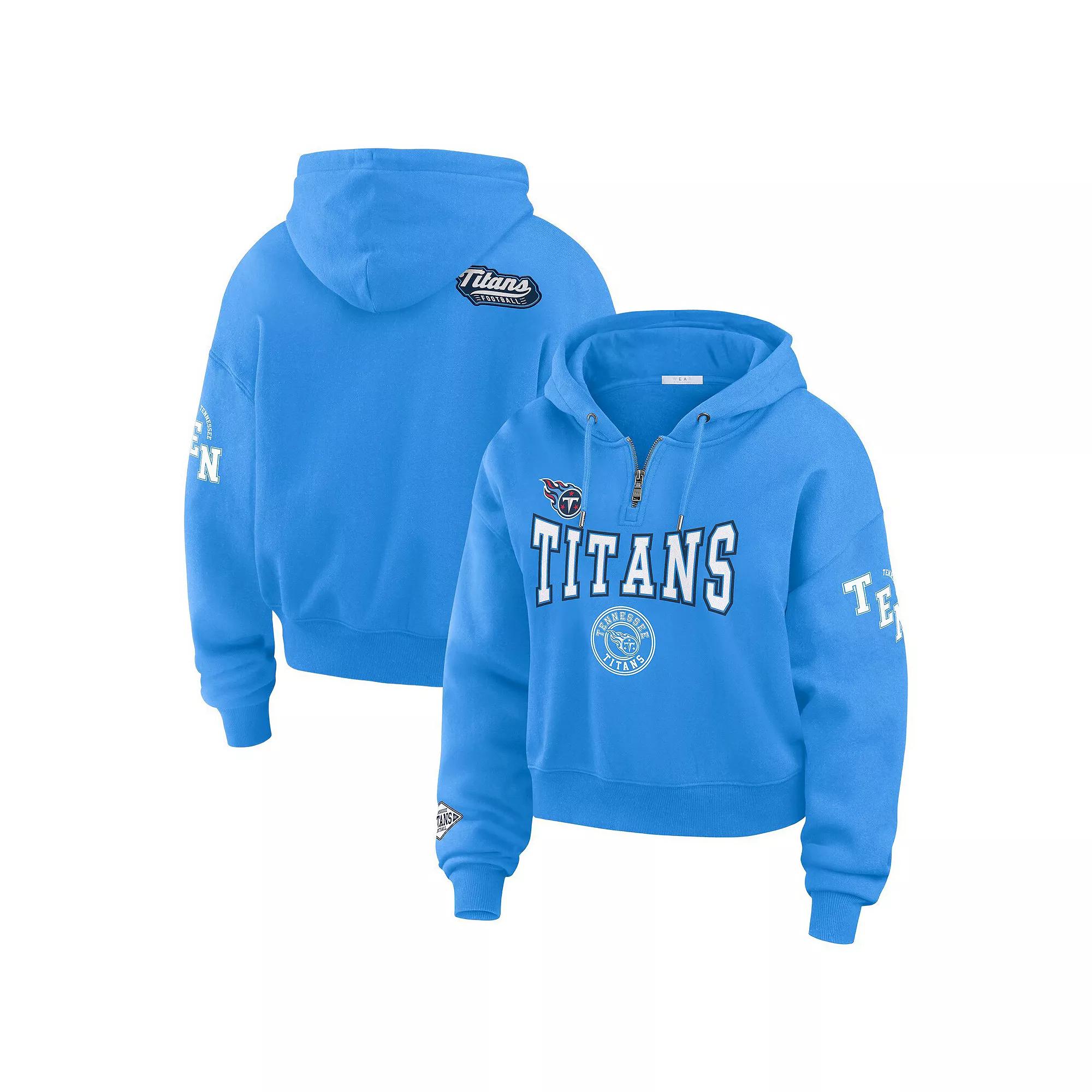 Women's WEAR by Erin Andrews Light Blue Tennessee Titans Patch Quarter-Zip Pullover Hoodie, Size: 2XL Product Image