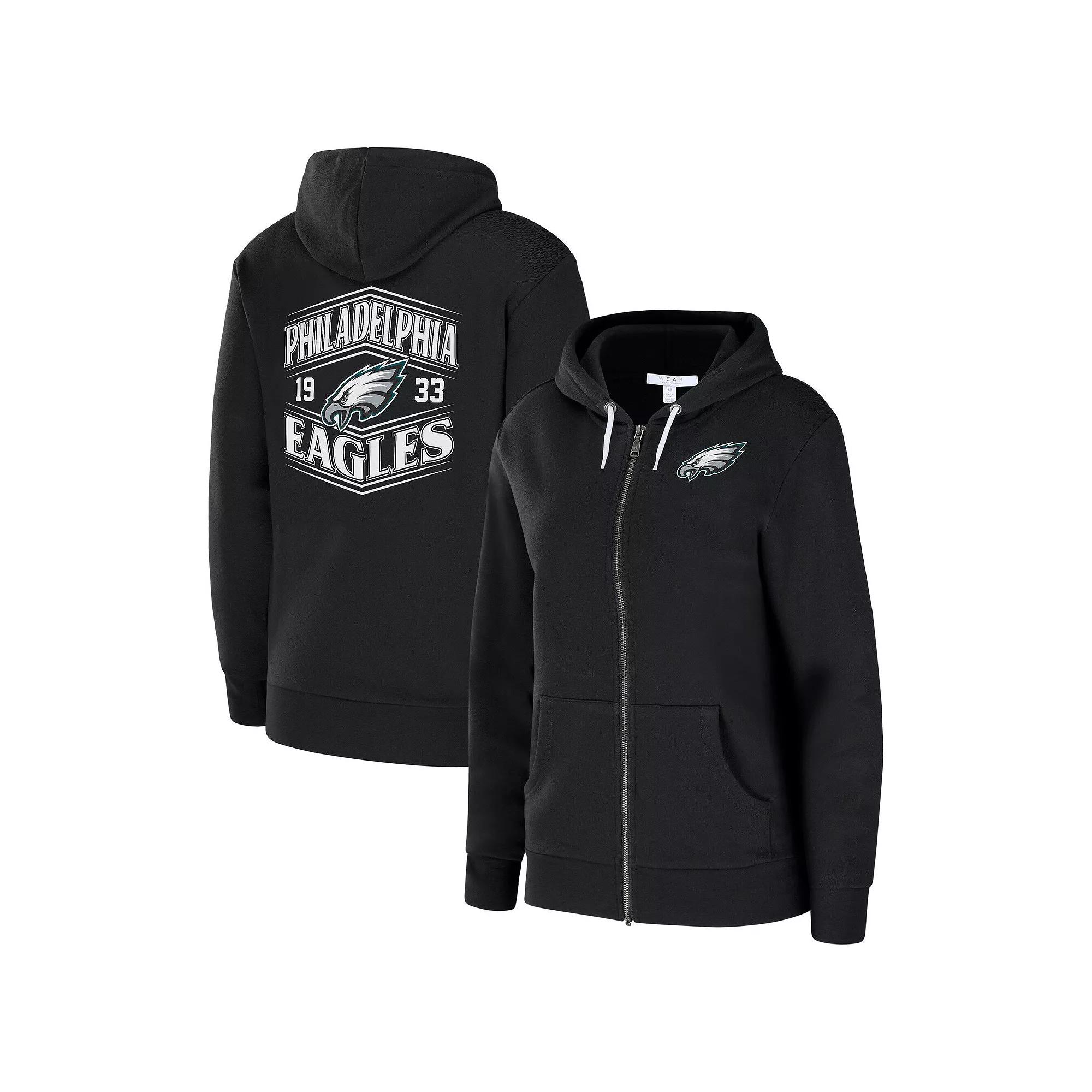 Women's WEAR by Erin Andrews  Black Philadelphia Eagles Angled Full-Zip Hoodie, Size: XL Product Image