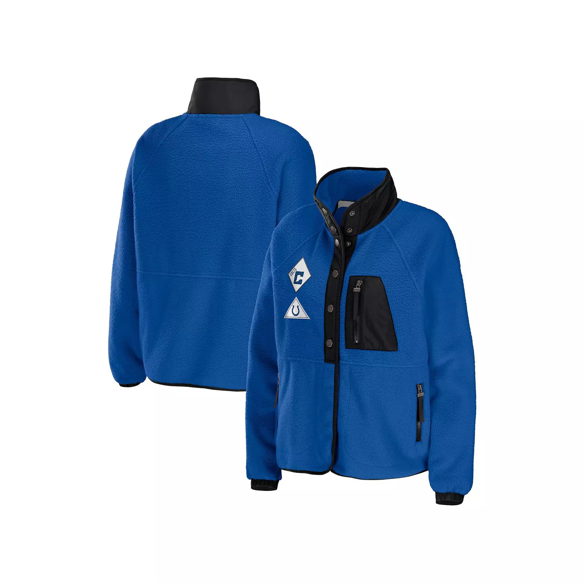 Women's WEAR by Erin Andrews Royal New York Giants Polar Fleece Raglan Full-Snap Jacket,  Product Image