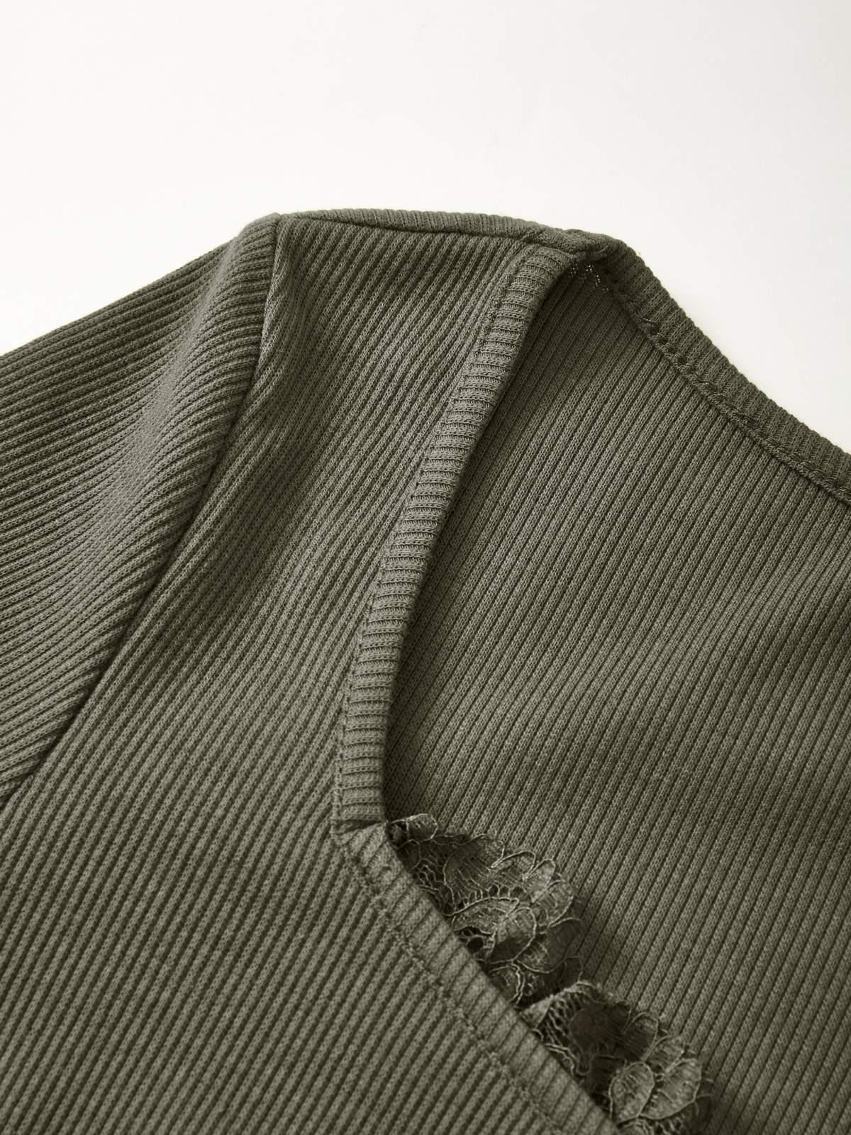 Lace Trim Black Long Sleeve Knit Top Product Image