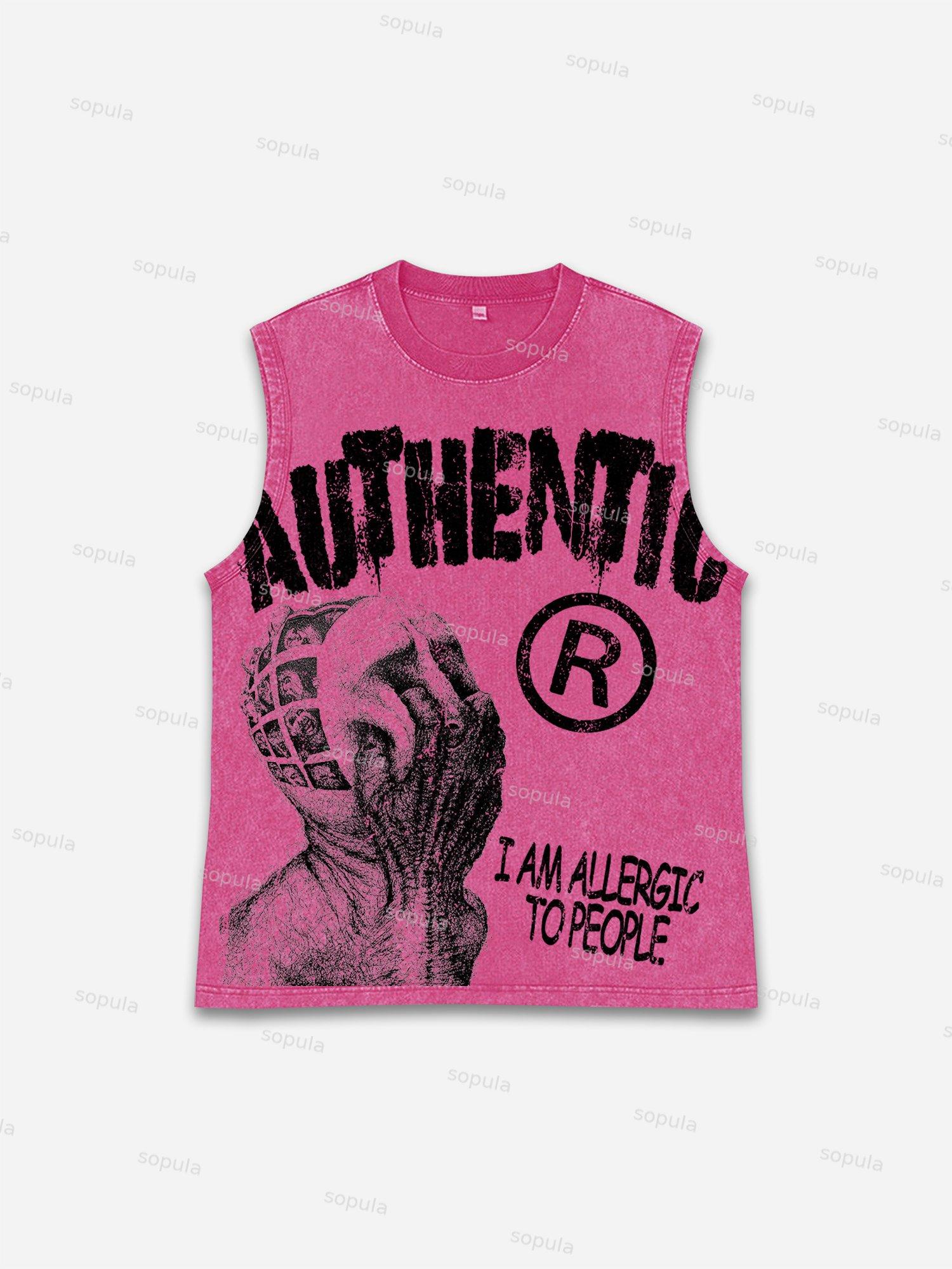 I Am Allergic To People Graphic Print Washed Tank Top Product Image