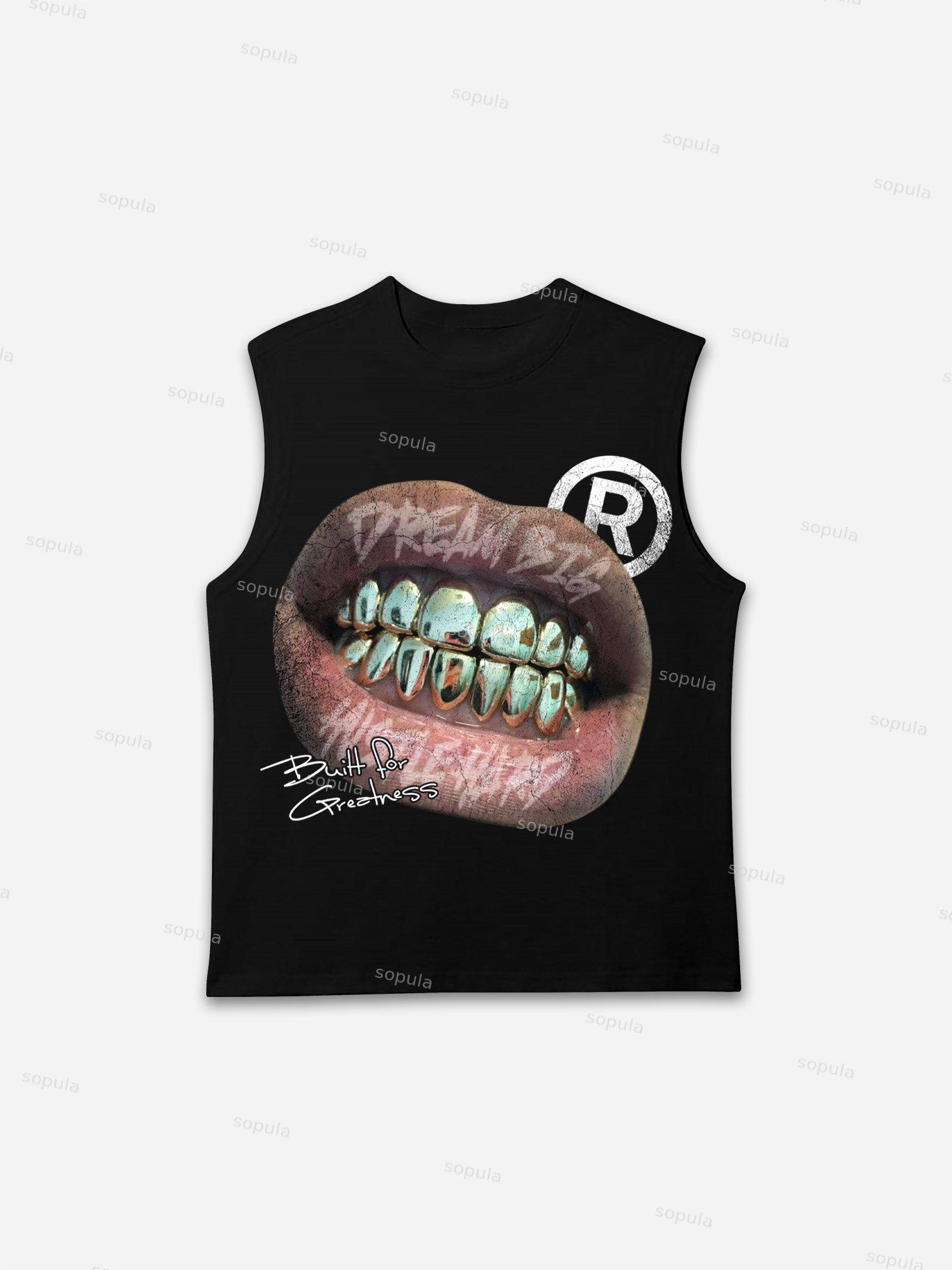 Street Metal Braces Vintage Lips Graphic Tank Top Product Image