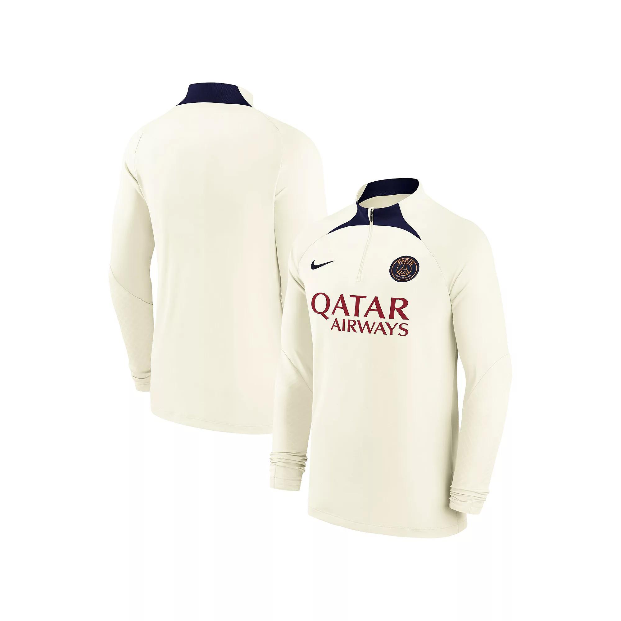 Men's Nike Cream Paris Saint-Germain Strike Drill 2023/24 Performance Quarter-Zip Long Sleeve Top, Size: 2XL, Psg Beige Product Image