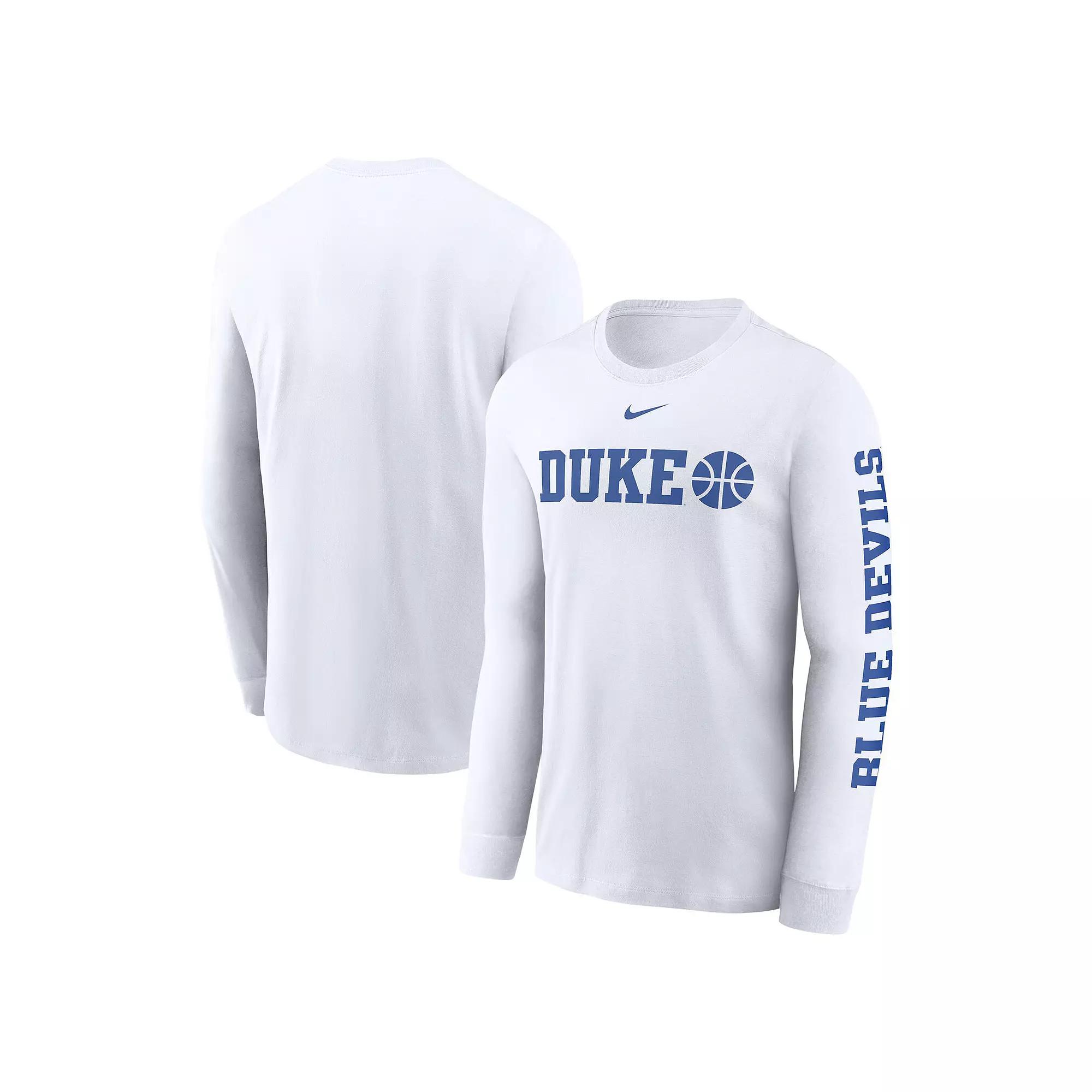 Men's Nike White Duke Blue Devils Basketball Icon Two-Hit Long Sleeve T-Shirt,  Product Image