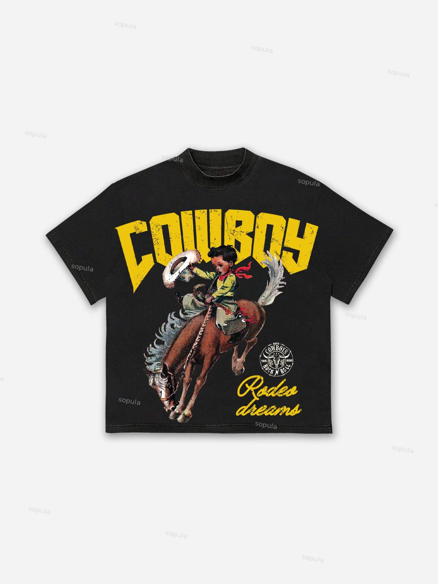 Cowboy Rodeo Dreams Print Cotton T-shirt Product Image