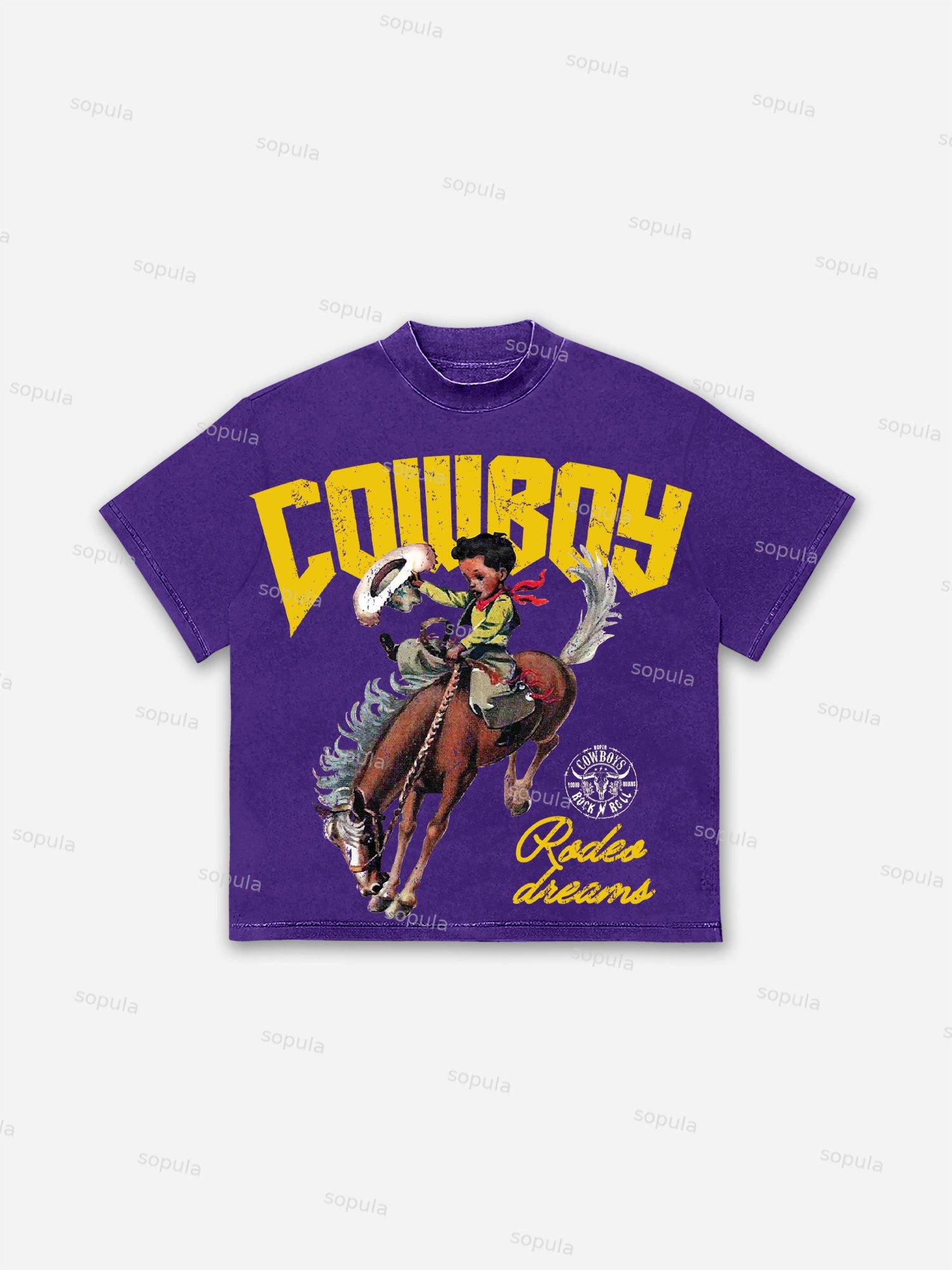Cowboy Rodeo Dreams Print Cotton T-shirt Product Image