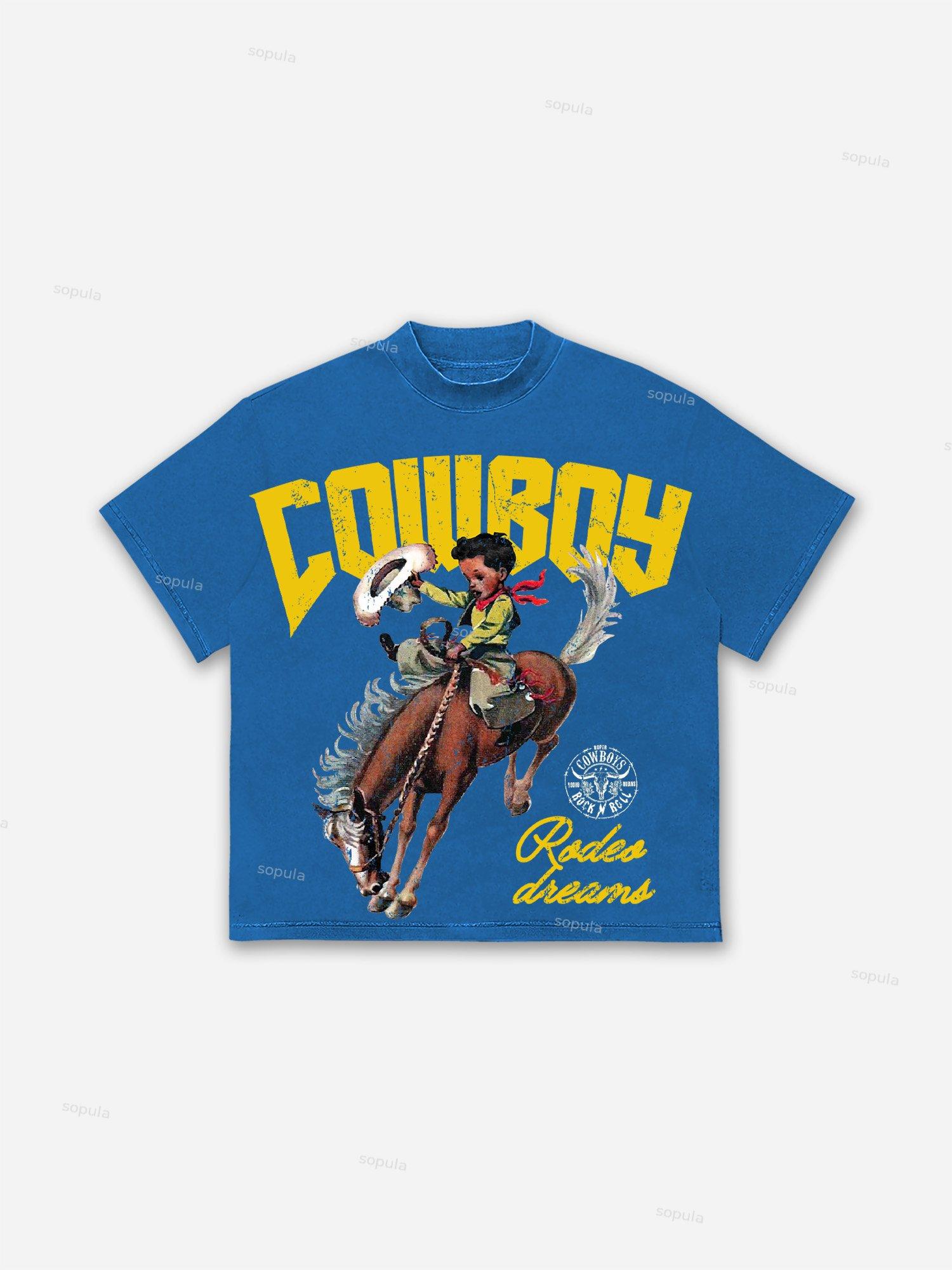 Cowboy Rodeo Dreams Print Cotton T-shirt Product Image