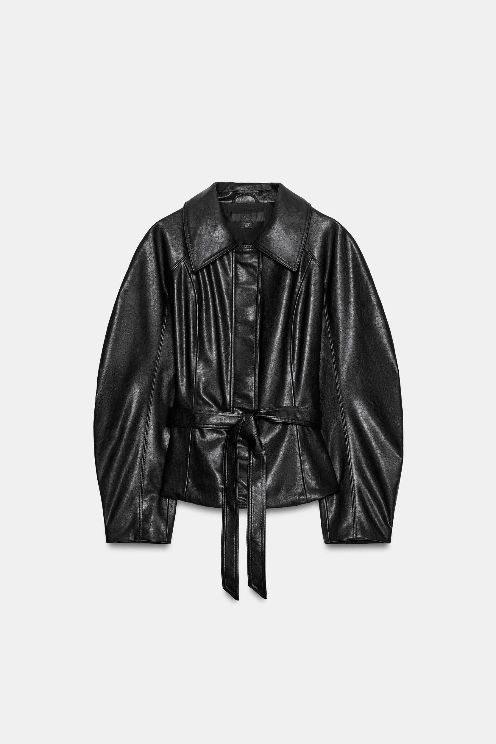 FAUX LEATHER BELTED JACKET Product Image