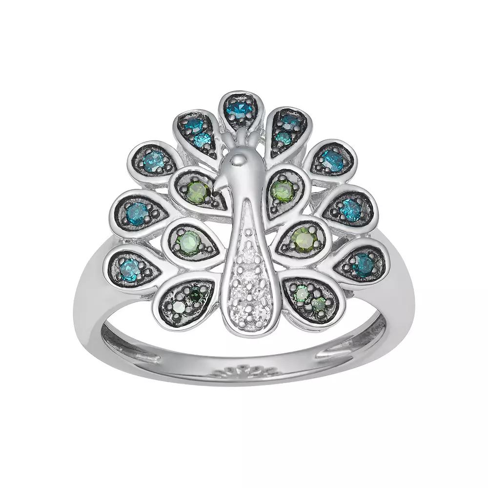 HDI Sterling Silver 1/4 Carat T.W. Diamond Peacock Ring, Womens Product Image