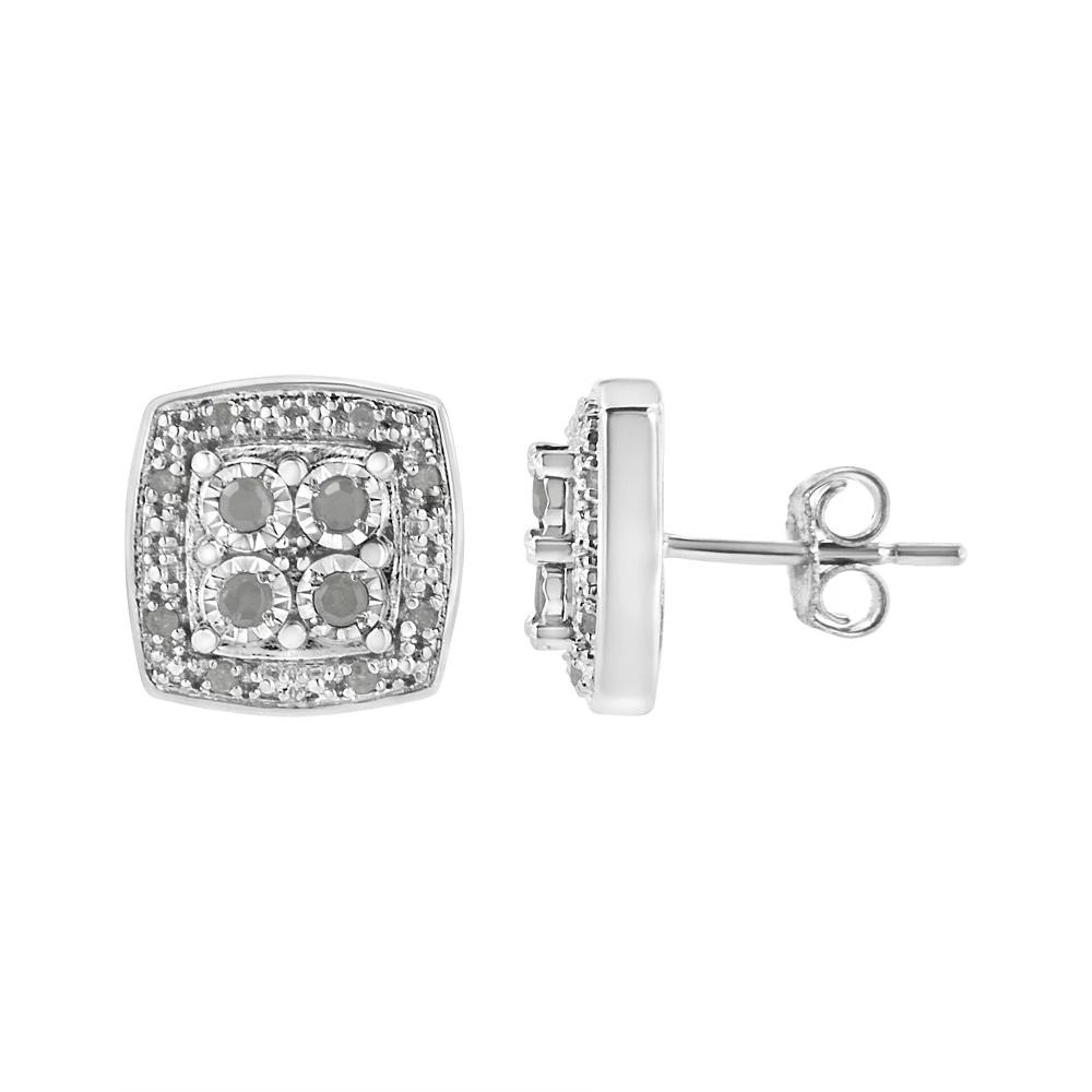 Haus of Brilliance Sterling Silver 1/4 Carat T.W. Diamond Square Milgrain Stud Earrings, Women's Product Image