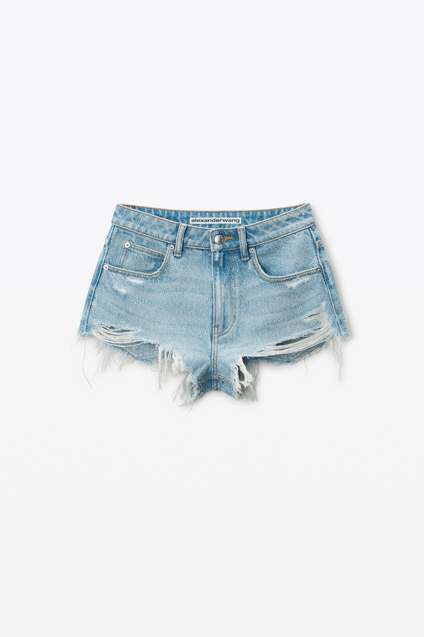 Clear Bead Hotfix Distressed Denim Shorts Product Image