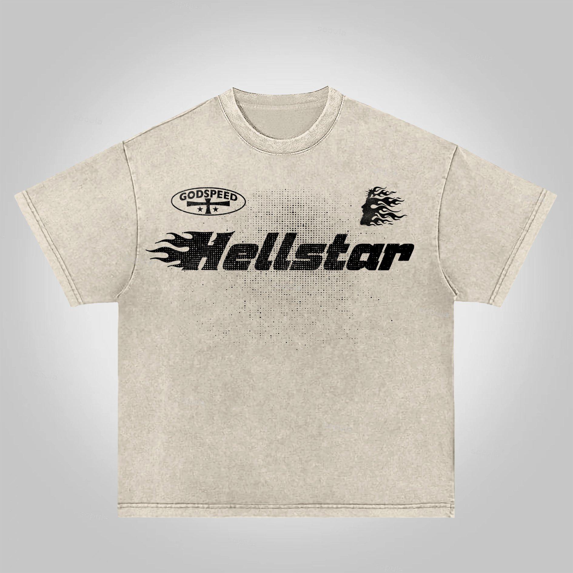 Fashionable Retro Flame Jesus Silhouette Network Acid Wash T-shirt Product Image