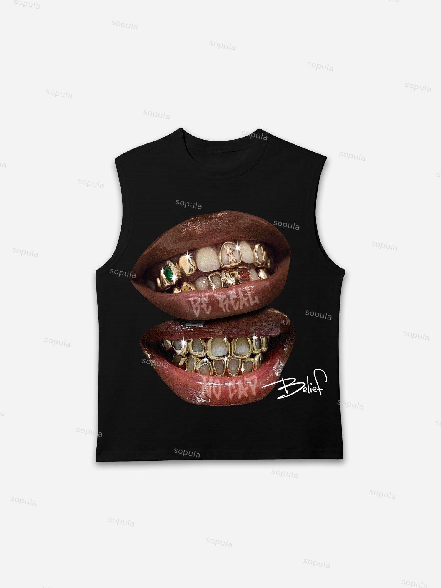 Sopula Men's Gemstone Lip Graphic Sleeveless Shirt Tank Tops Product Image