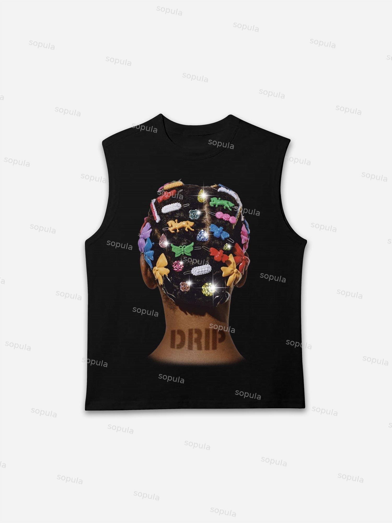 'Drip' Colorful Hair Cards Diamond Headdress Graphic Tank Top Product Image