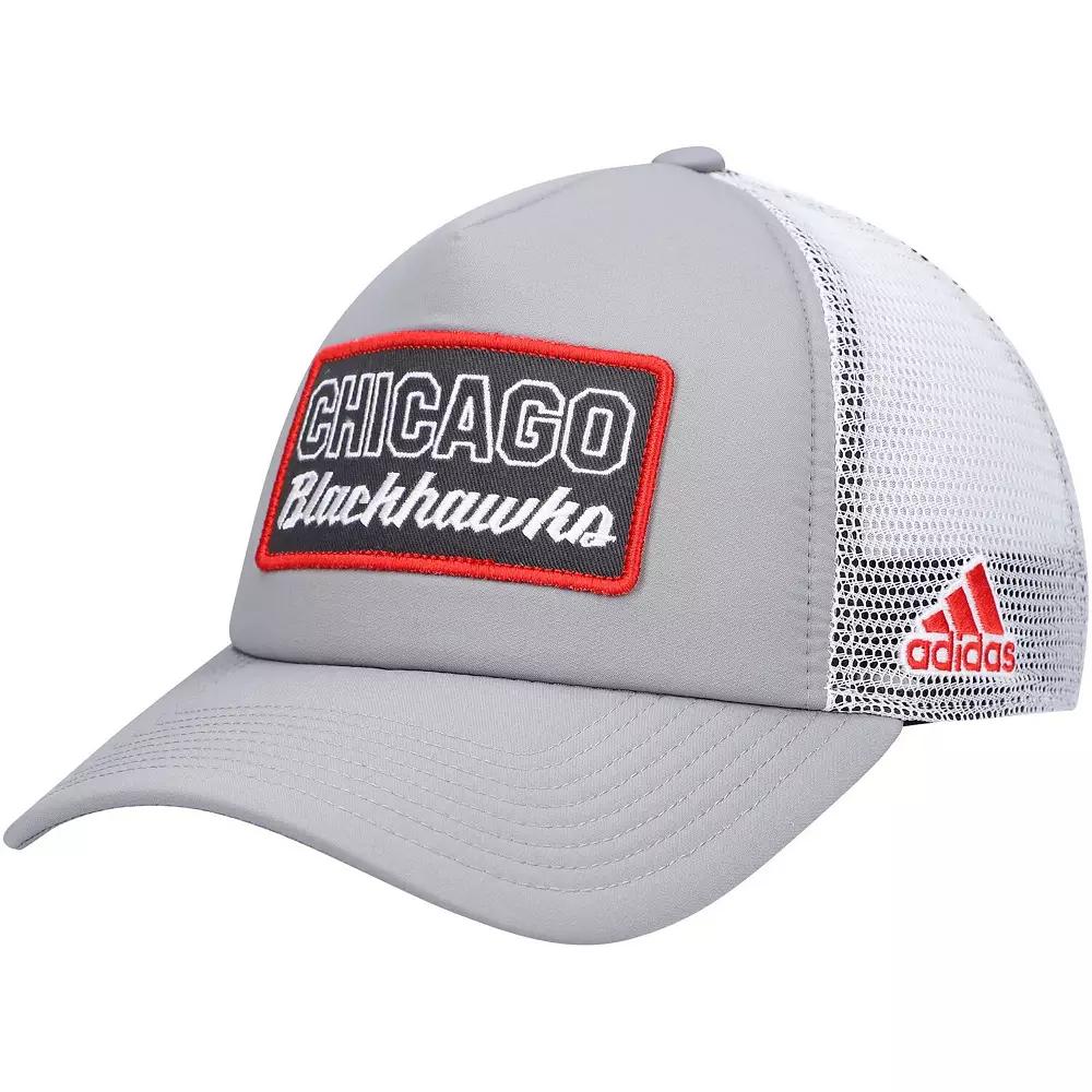 Men's adidas Gray/White Chicago Blackhawks Locker Room Foam Trucker Snapback Hat, Grey Product Image
