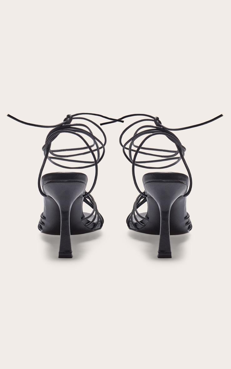 Black Pu Silver Buckle Round Toe Lace Up Heeled Sandals Product Image