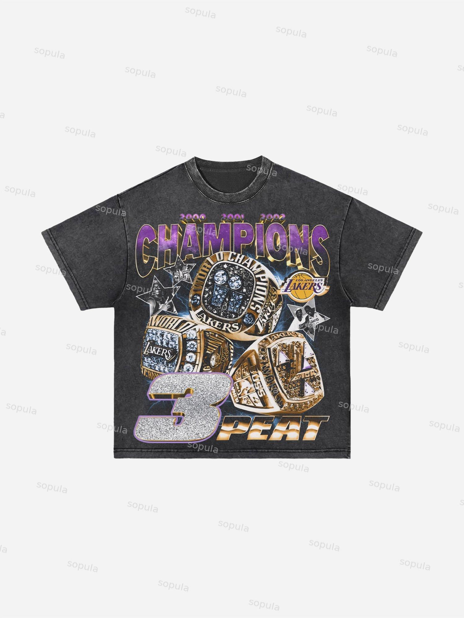 Lakers Dynasty The 3-peat Legacy Vintage Graphic Acid Wash T-shirt Product Image