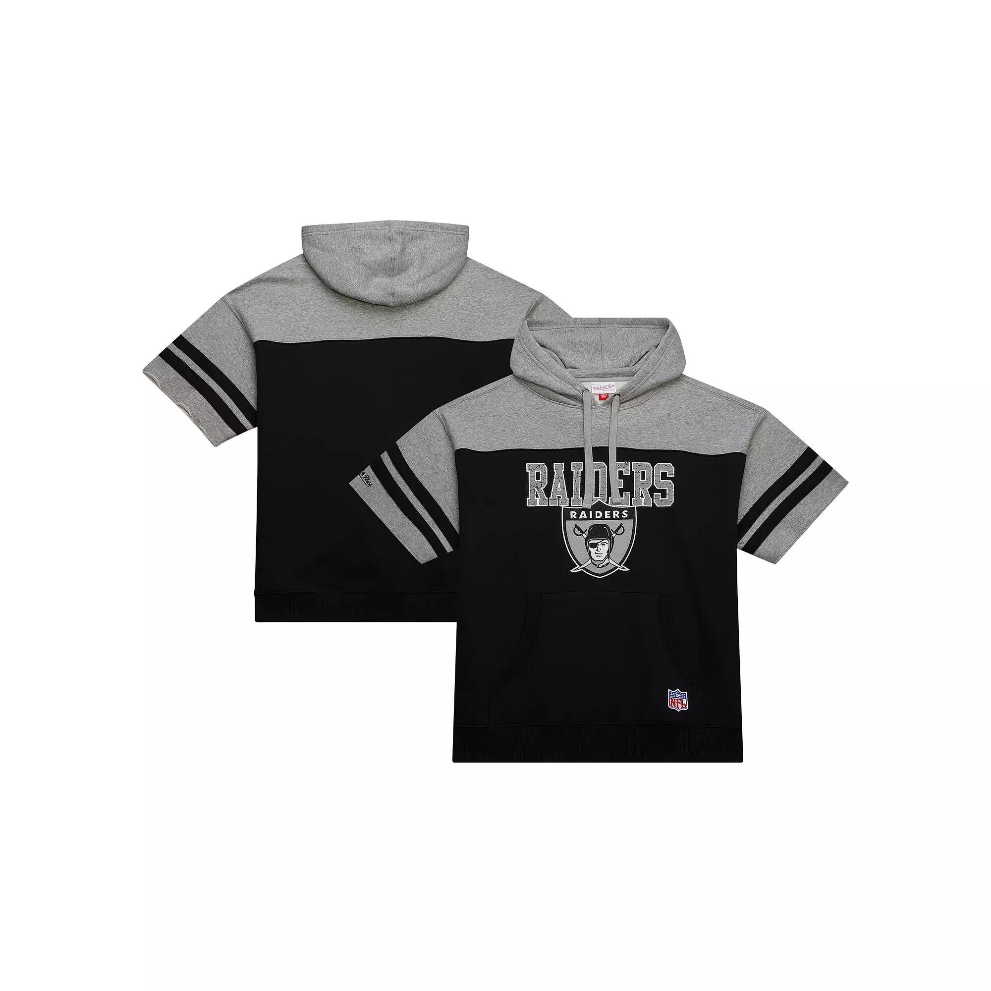 Men's Mitchell & Ness Black Oakland Raiders Gridiron Classics Off Field Vintage Logo Short Sleeve Pullover Hoodie, Size: Medium Product Image
