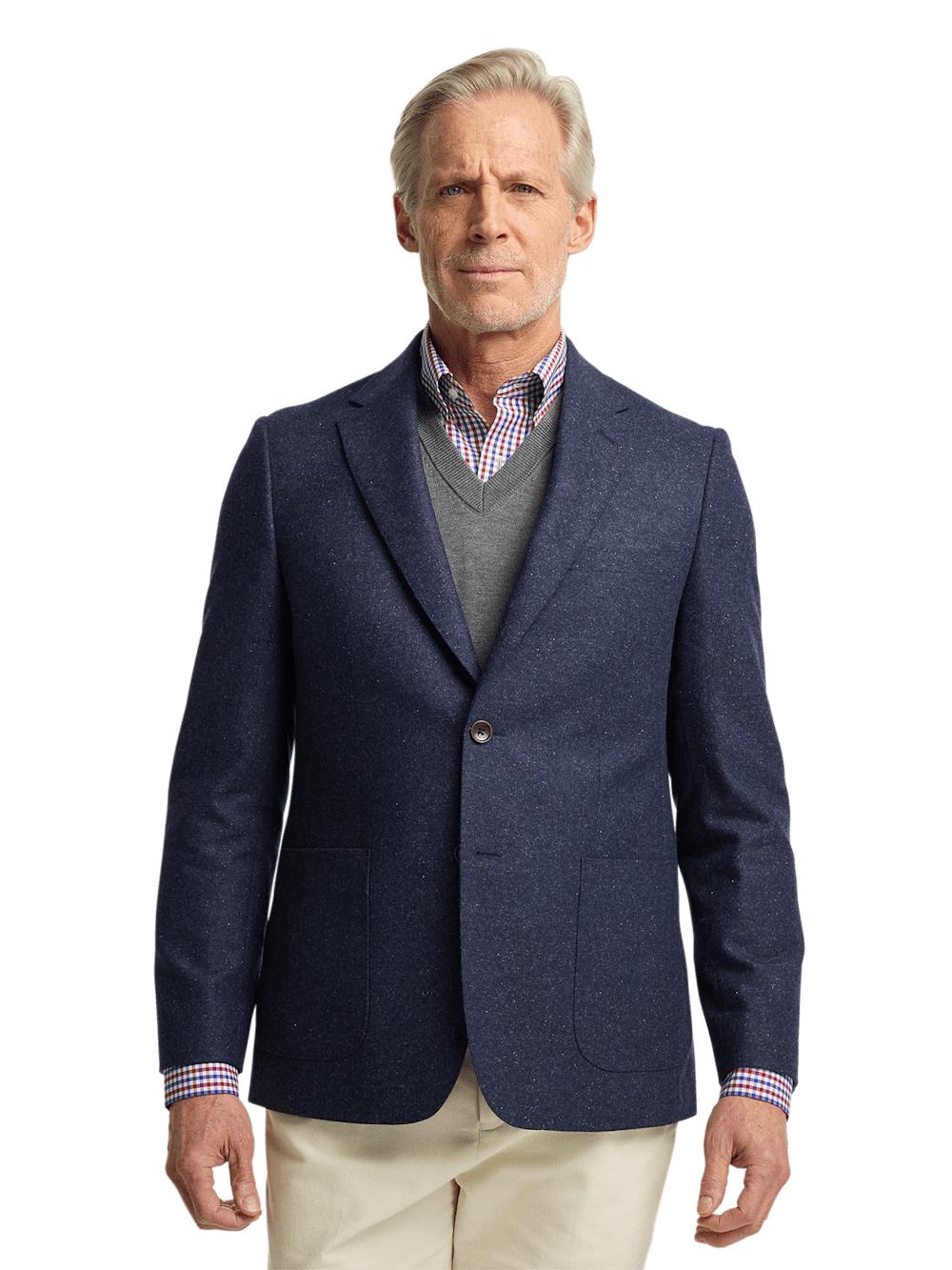Wool Blend Donegal Single Breasted Notch Lapel Sport Coat - Navy Product Image